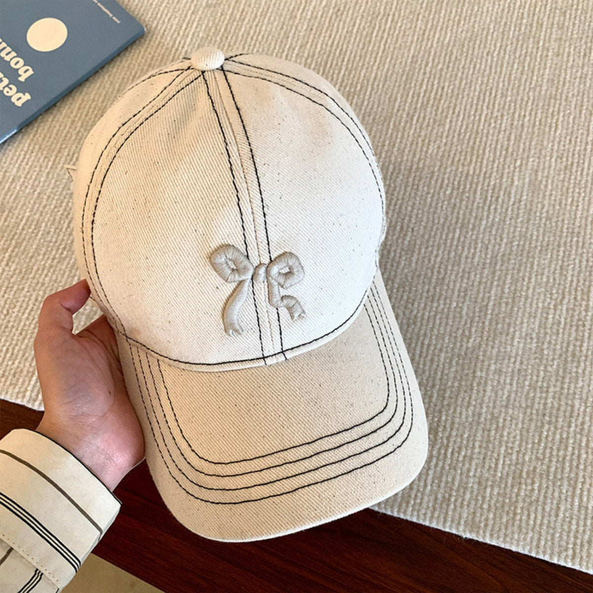 Cream Contrast Stitch Embroidery Cap JLTCP0049