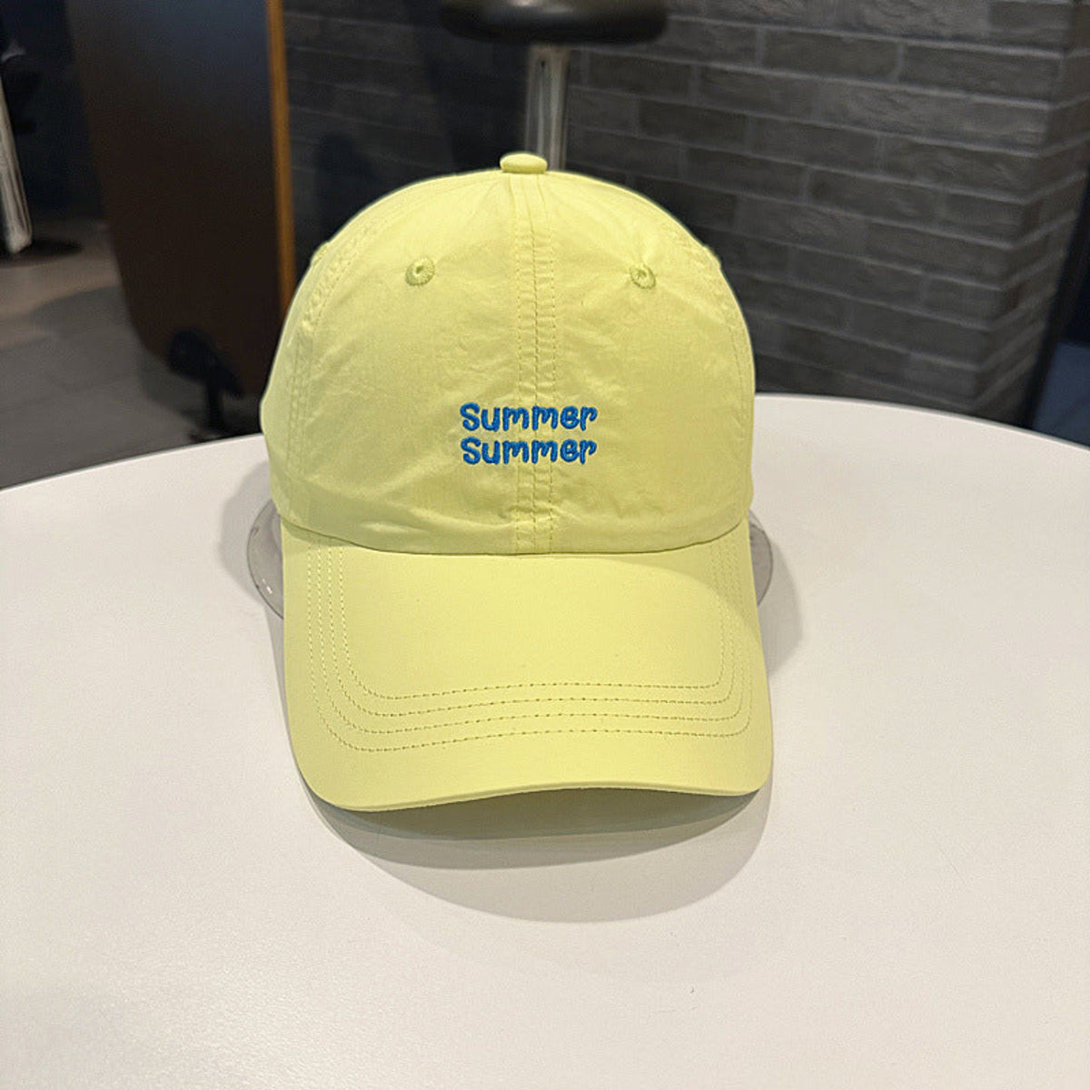 Lemon Yellow Blue Script Embroidery Cap JLTCP0061