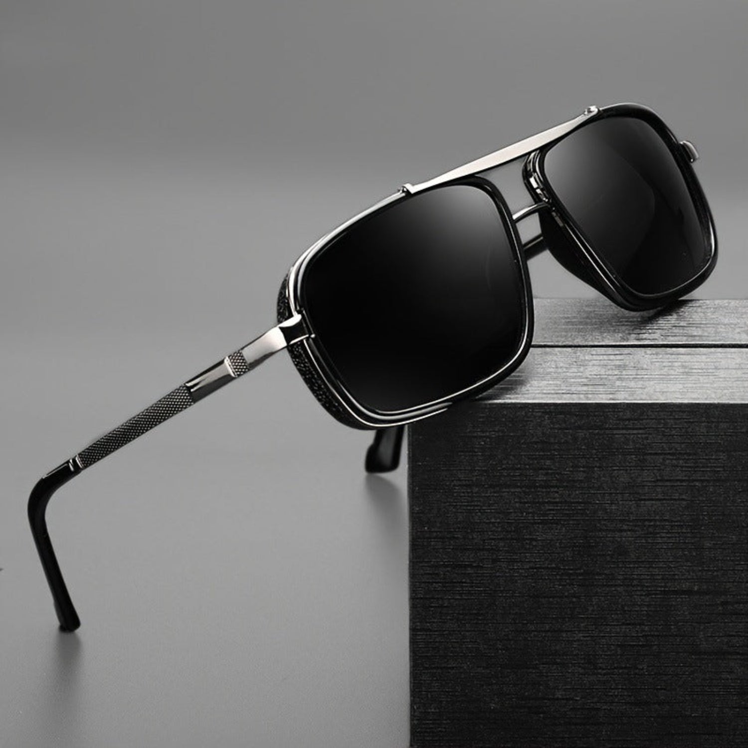 Gunmetal Black Square Shield Sunglasses JLTG0148