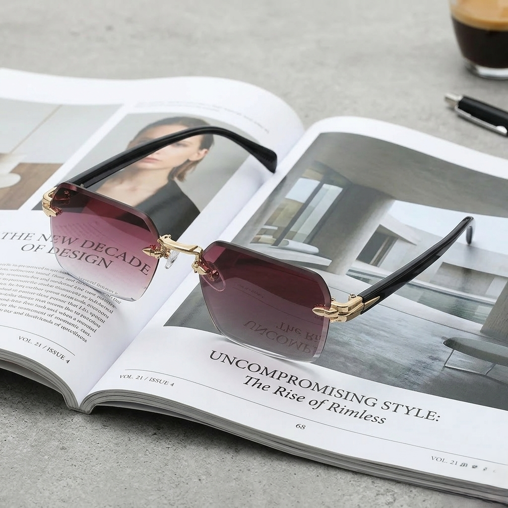 Wine Gradient Rimless Square Sunglasses JLTG0150