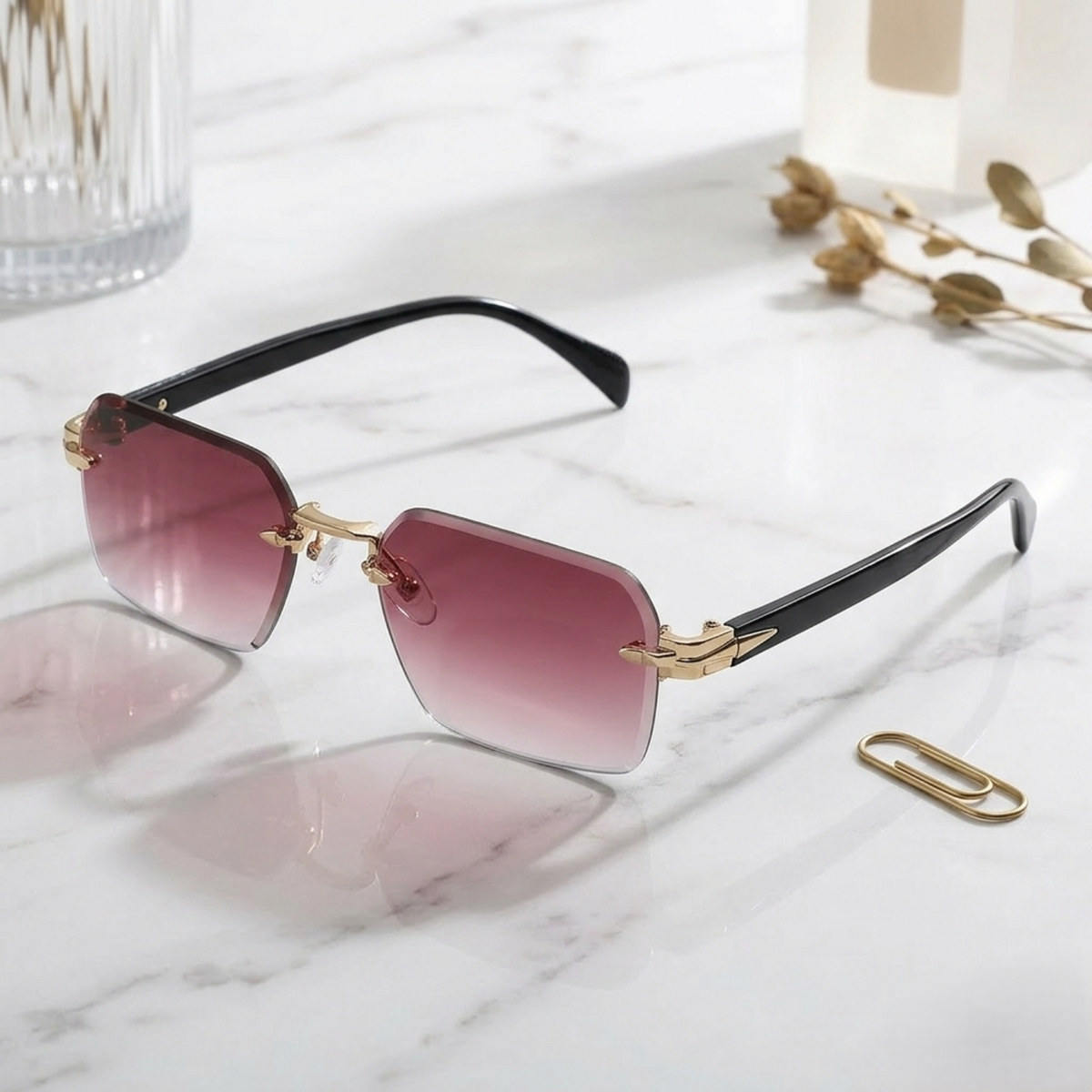 Wine Gradient Rimless Square Sunglasses JLTG0150