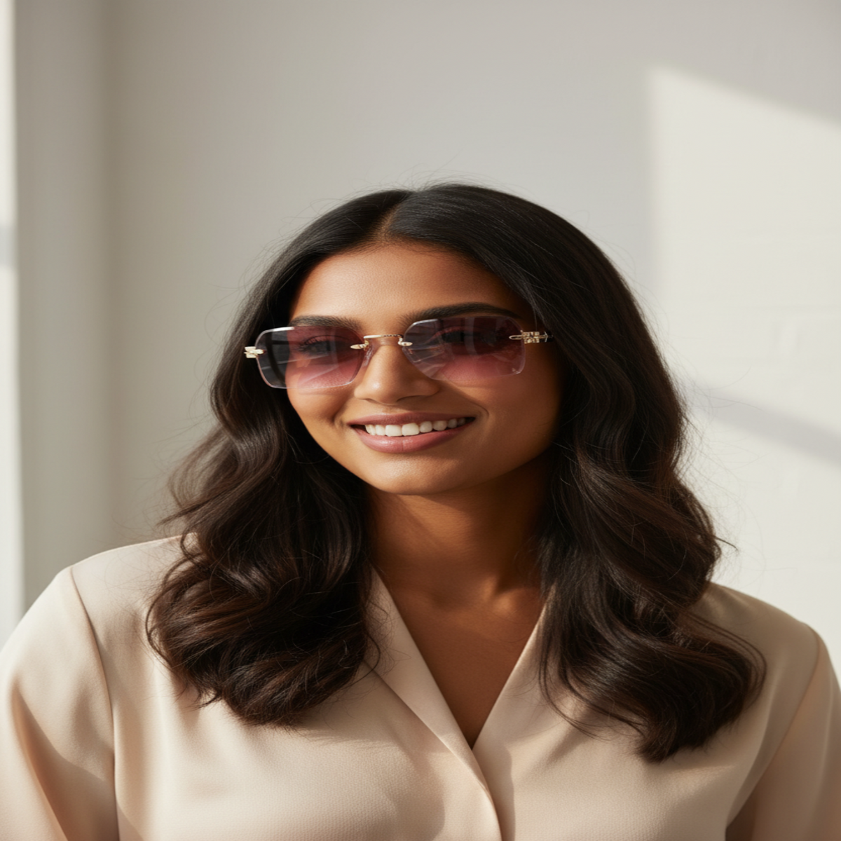 Wine Gradient Rimless Square Sunglasses JLTG0150