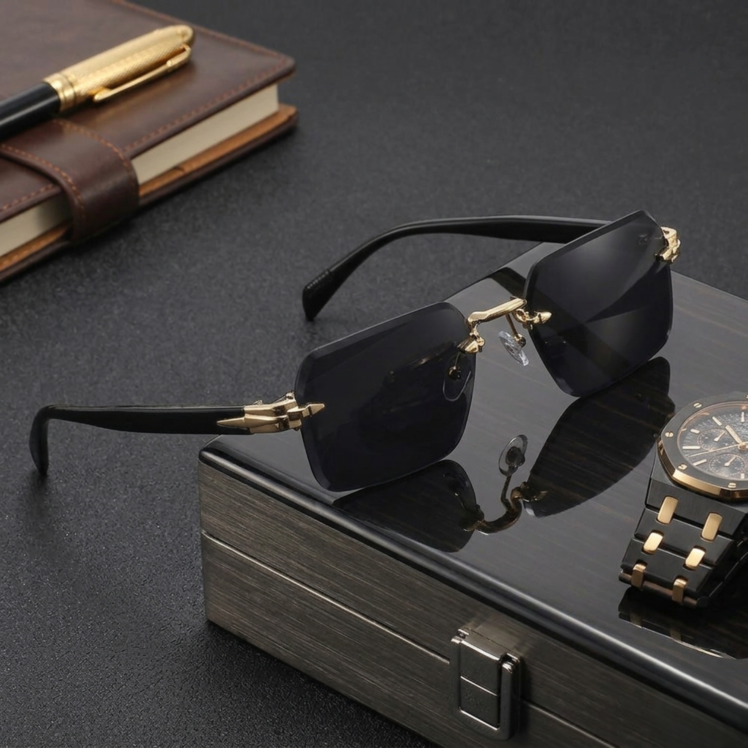 Black Rimless Square Sunglasses JLTG0152