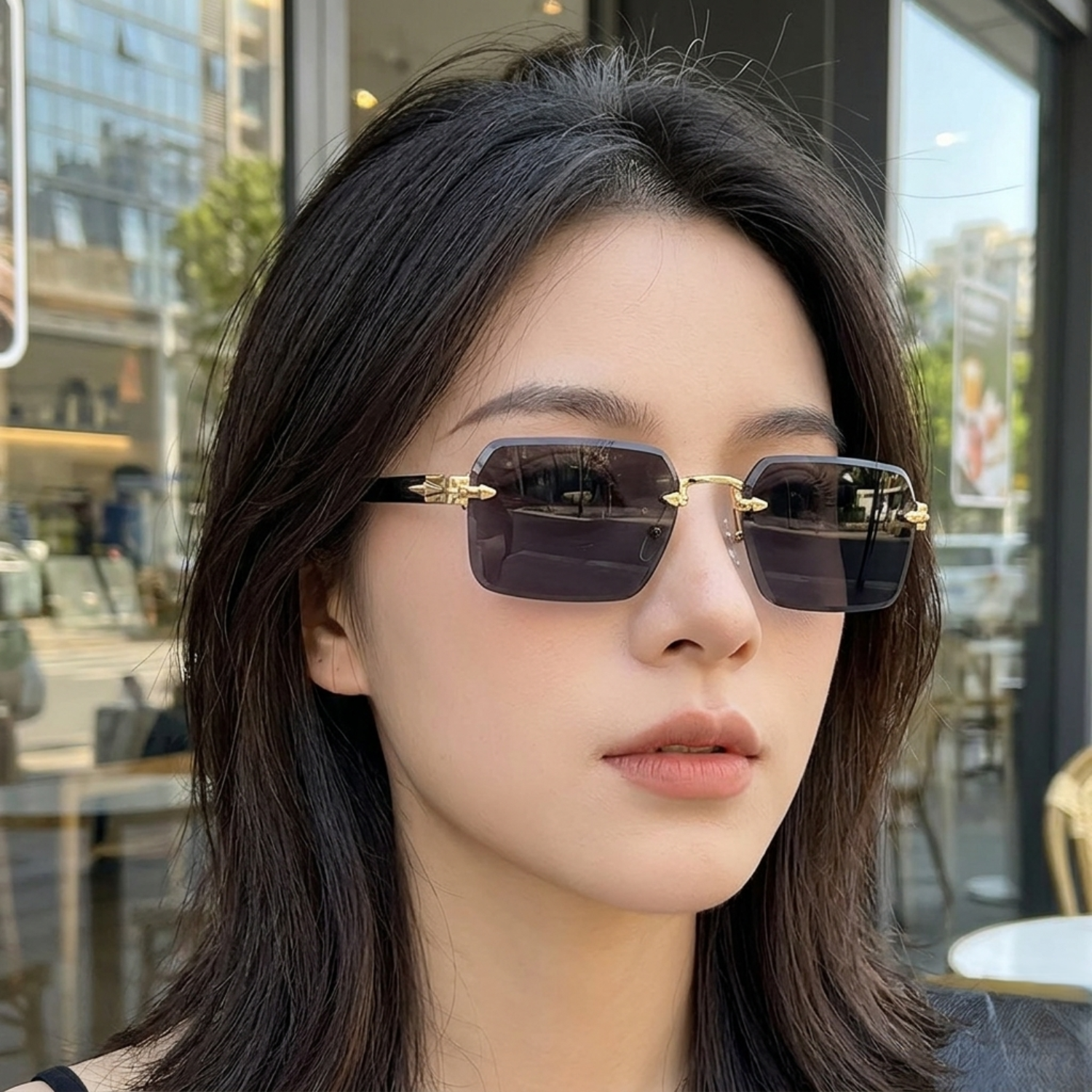 Black Rimless Square Sunglasses JLTG0152