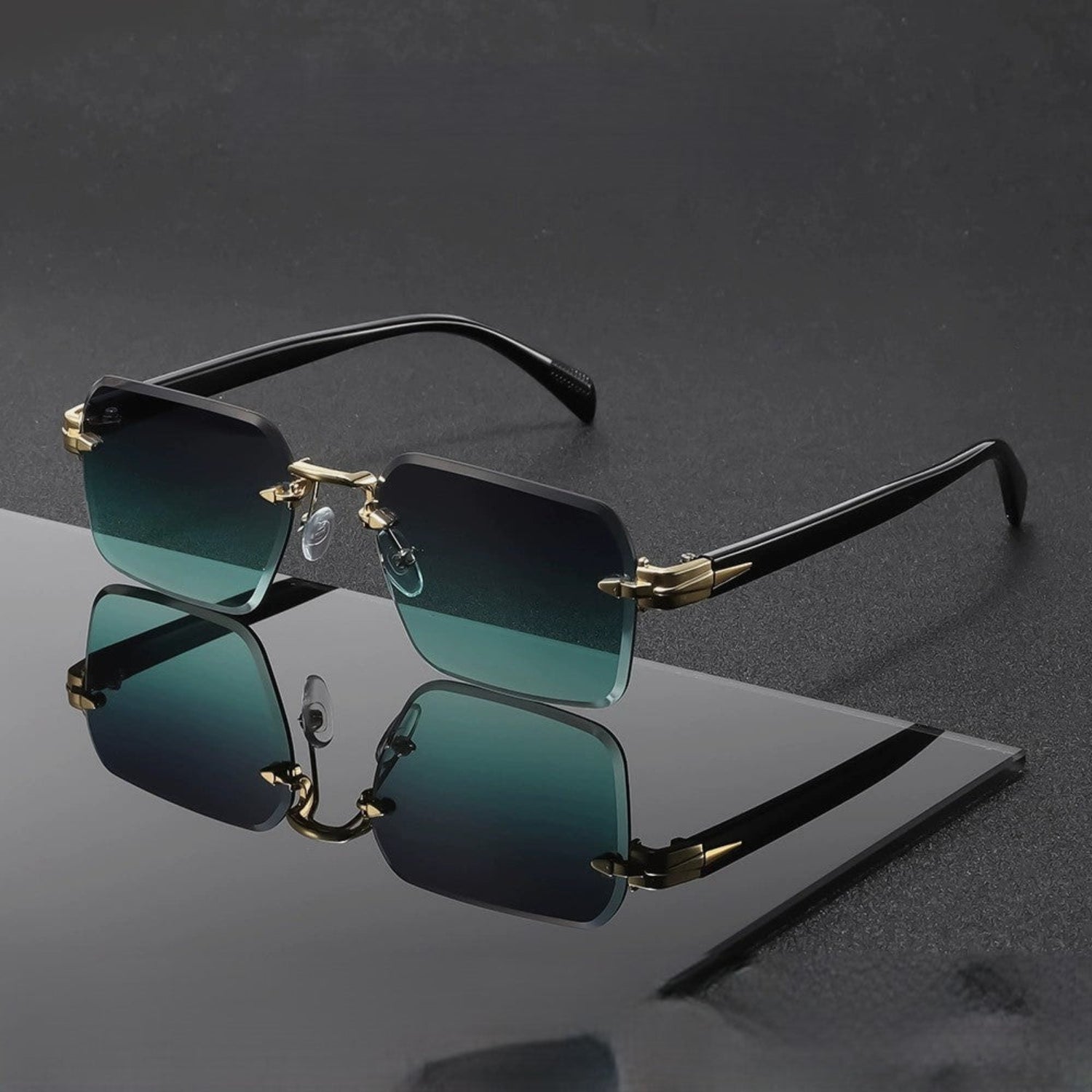 Green Gradient Rimless Square Sunglasses JLTG0153