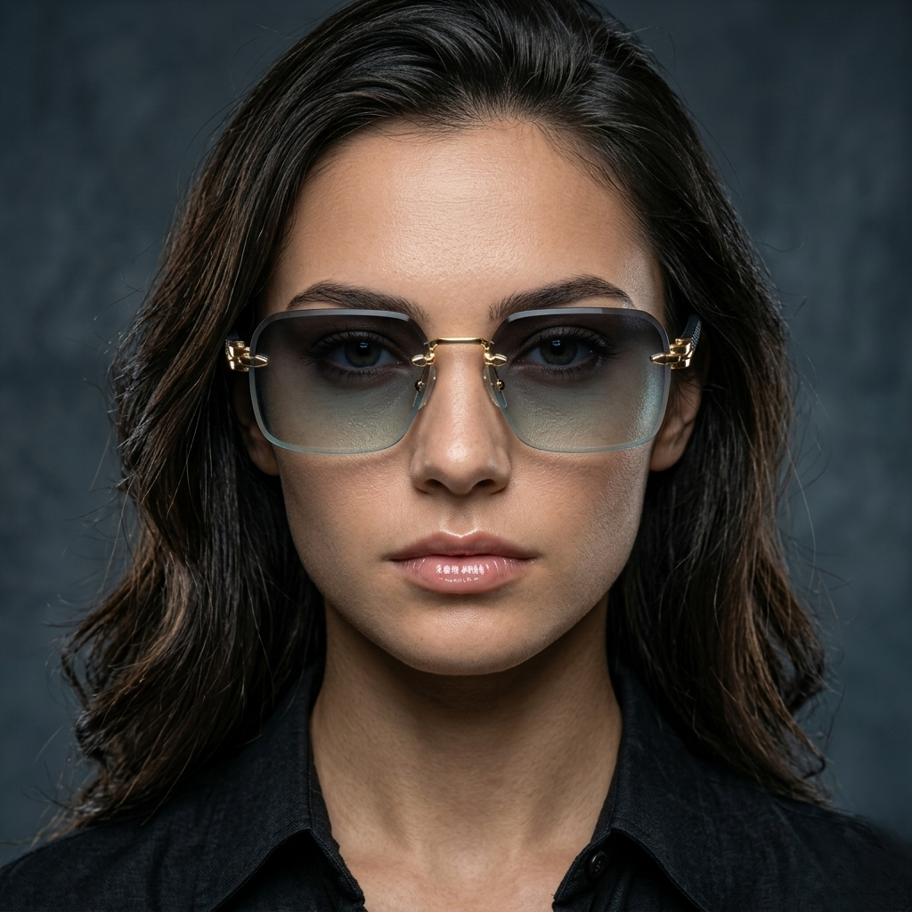 Green Gradient Rimless Square Sunglasses JLTG0153