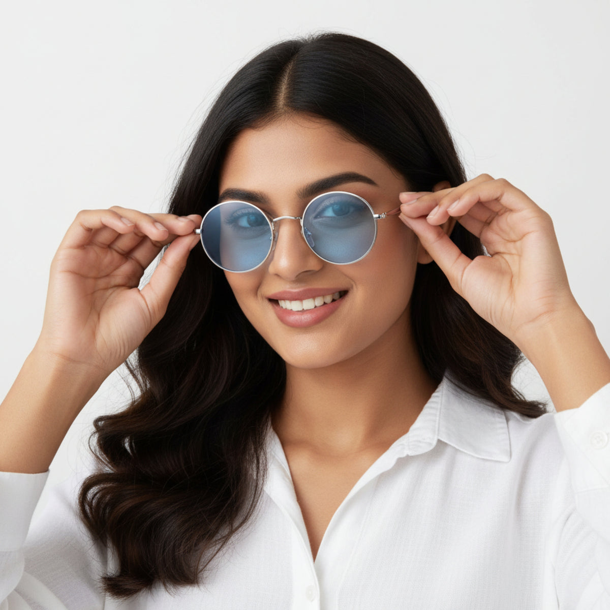 Blue Silver Round Sunglasses JLTG0164