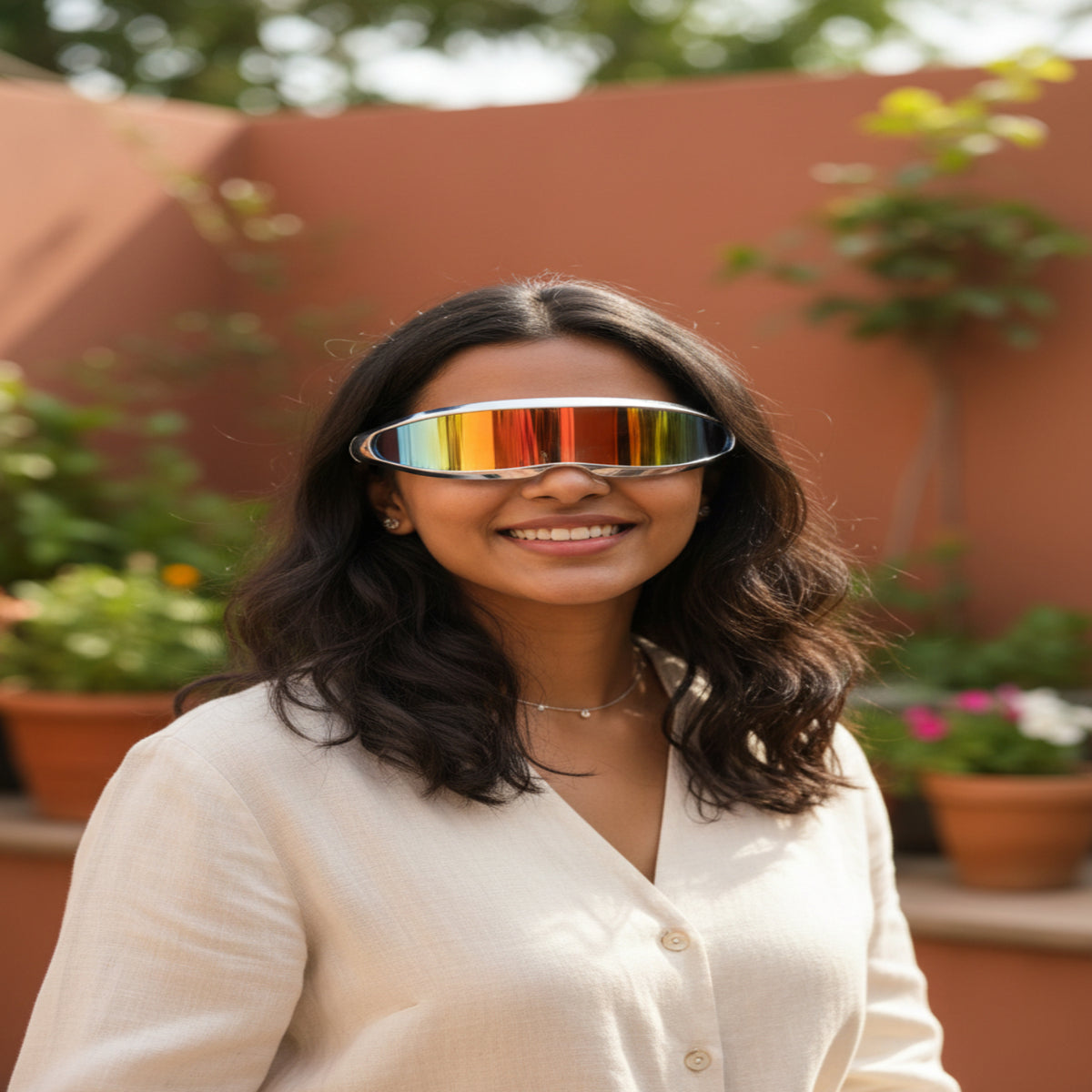Silver Wraparound Mirror Sunglasses JLTG0189