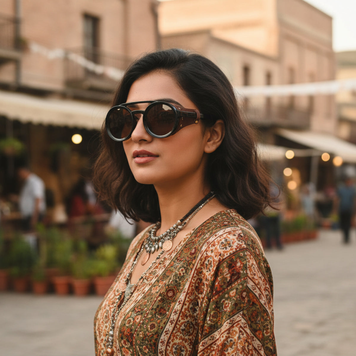 Brown Round Lens Sunglasses JLTG0203
