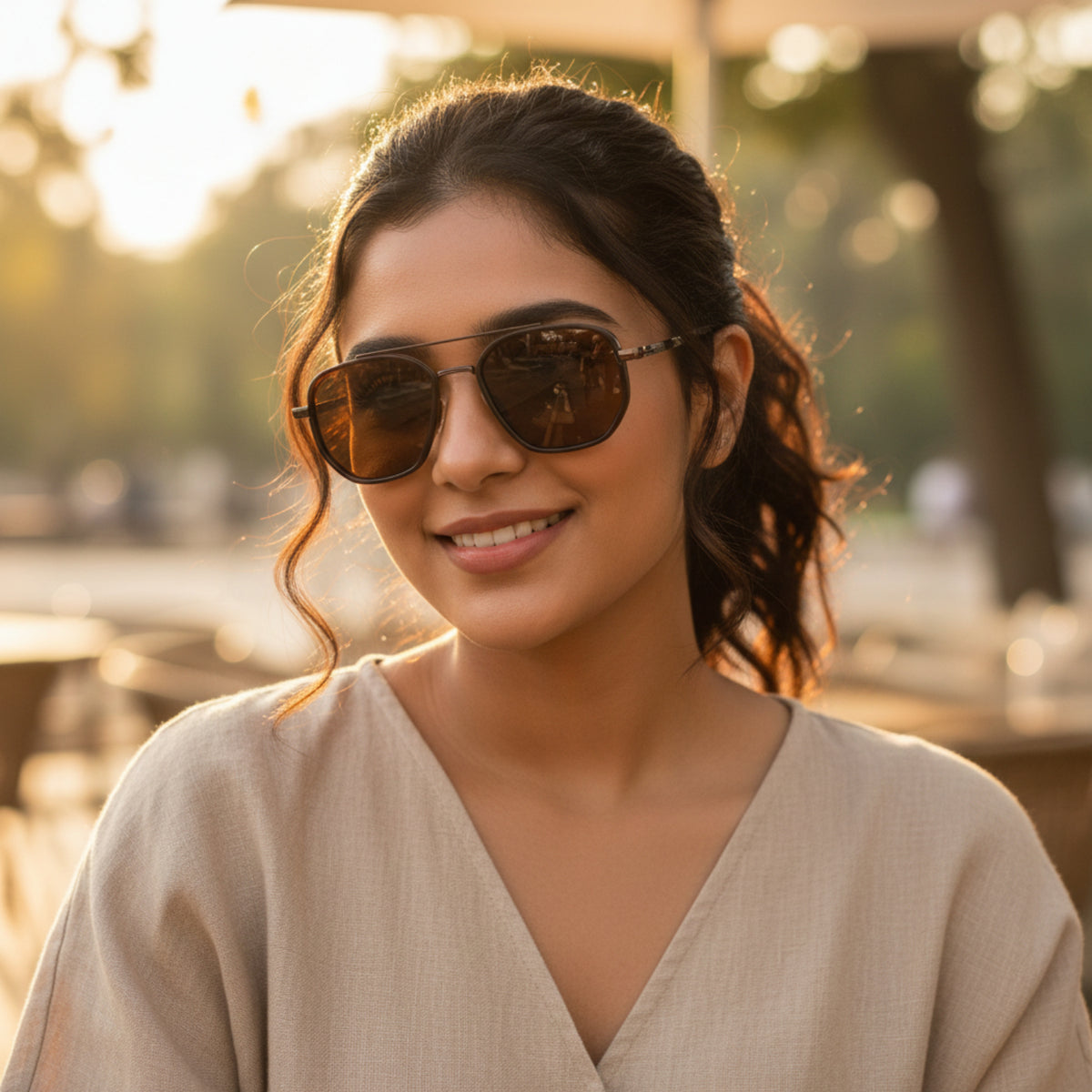 Brown Tinted Retro Square Metal Sunglasses JLTG0215