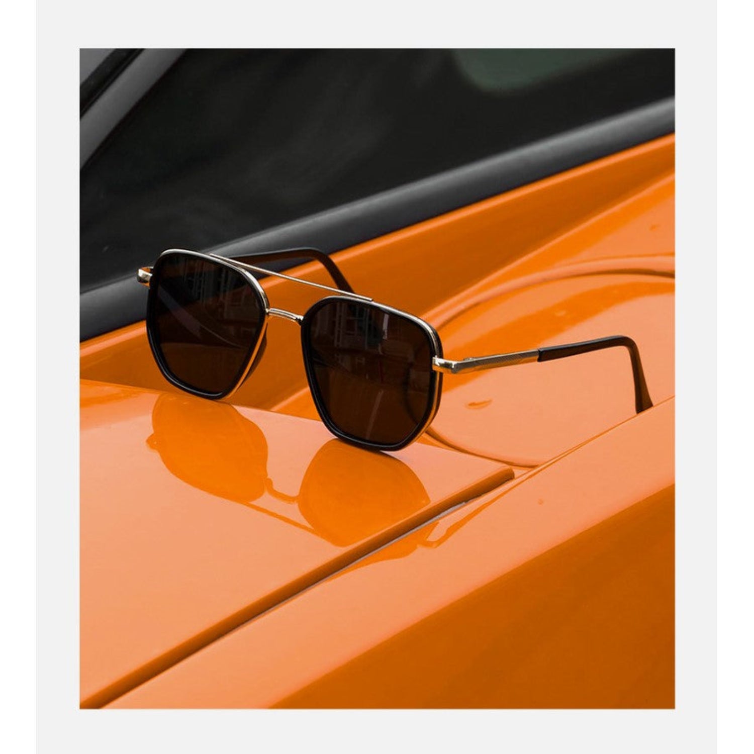 Black & Gold Tinted Retro Square Metal Sunglasses JLTG0217
