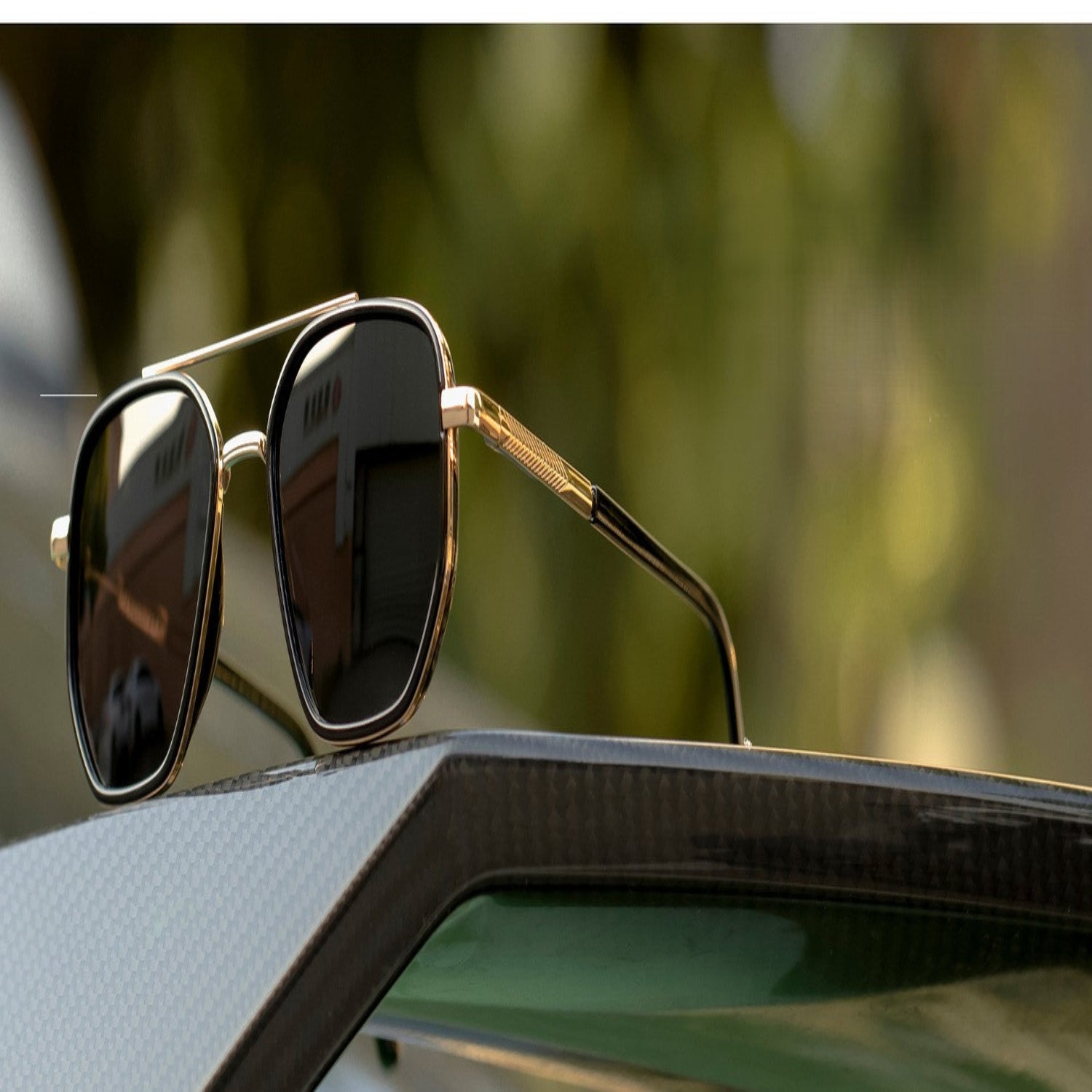 Black & Gold Tinted Retro Square Metal Sunglasses JLTG0217