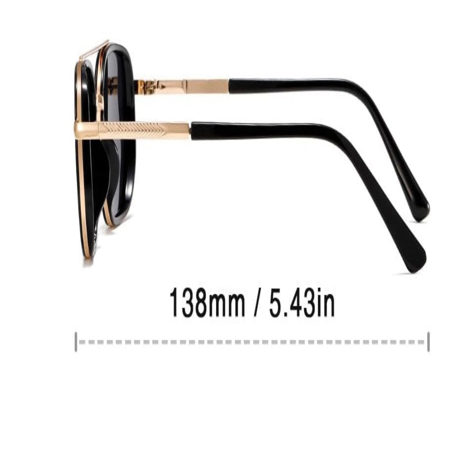 Black & Gold Tinted Retro Square Metal Sunglasses JLTG0217