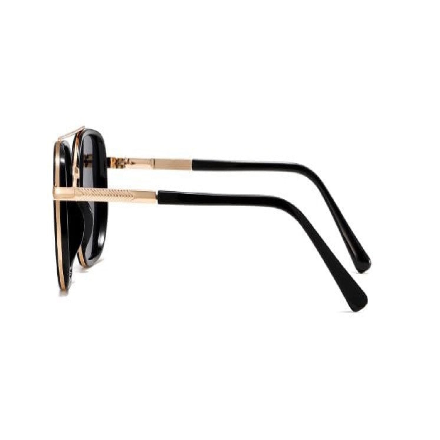 Black & Gold Tinted Retro Square Metal Sunglasses JLTG0217