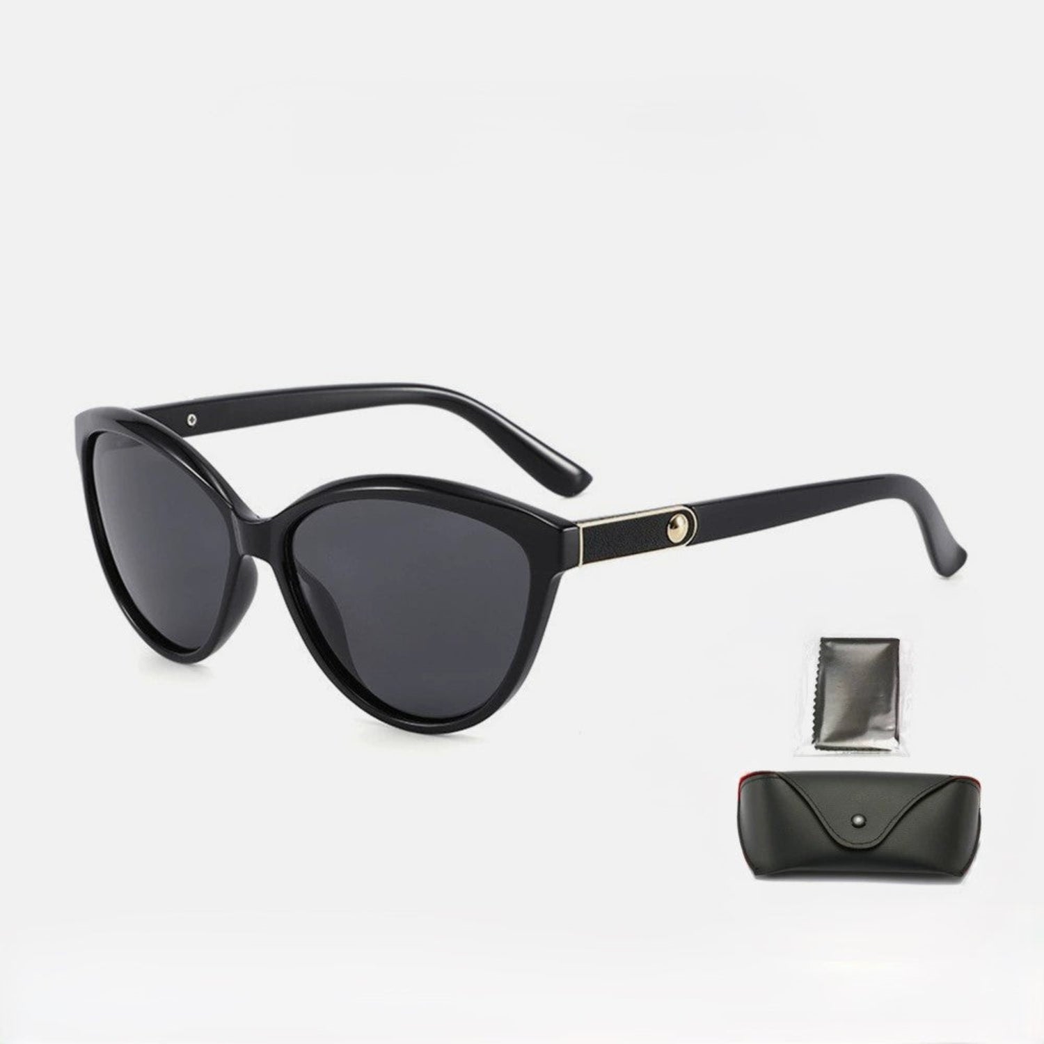 Black Cat-Eye Sunglasses With Pouch & Cloth JLTG0224