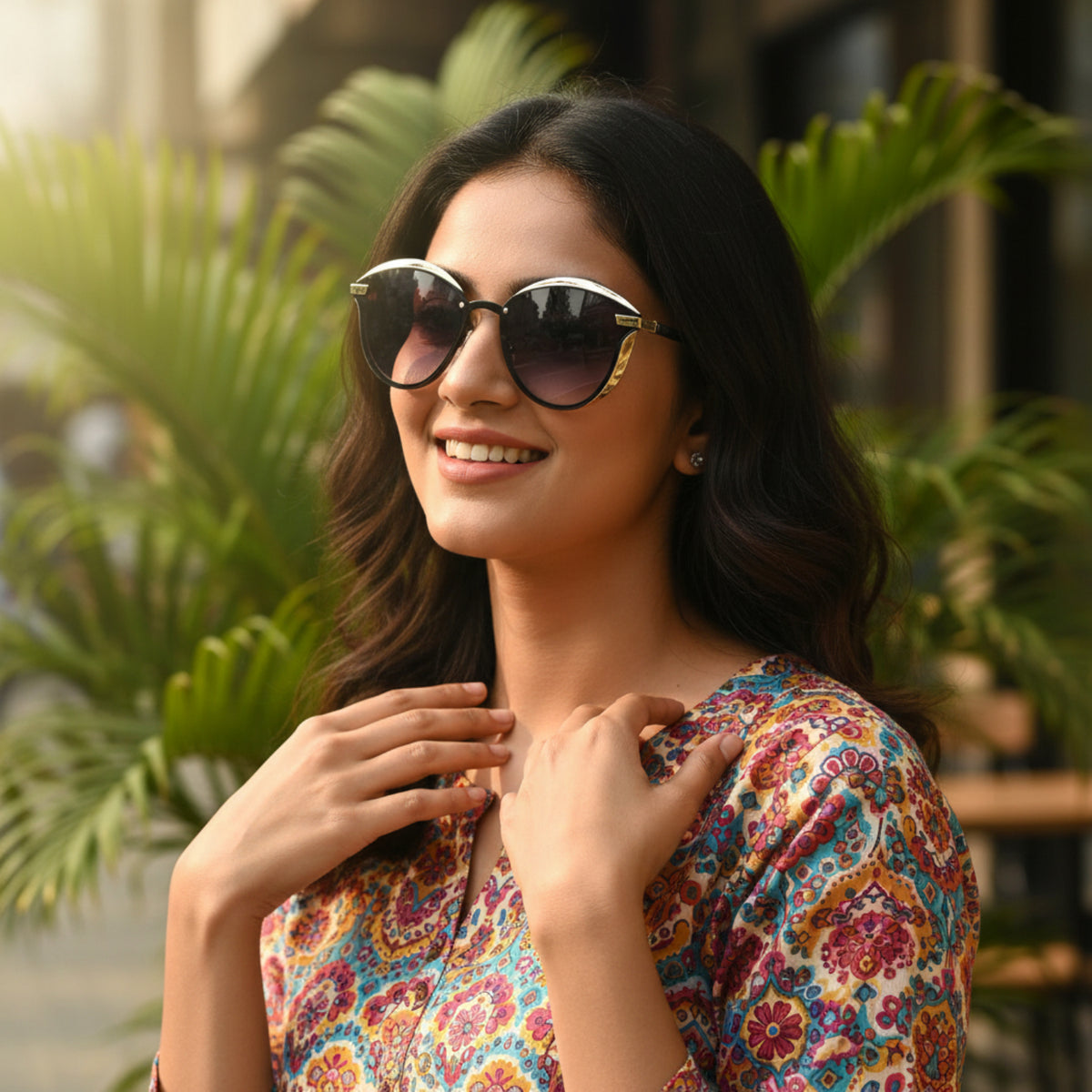 Light Black Round Gold Sunglasses JLTG0230