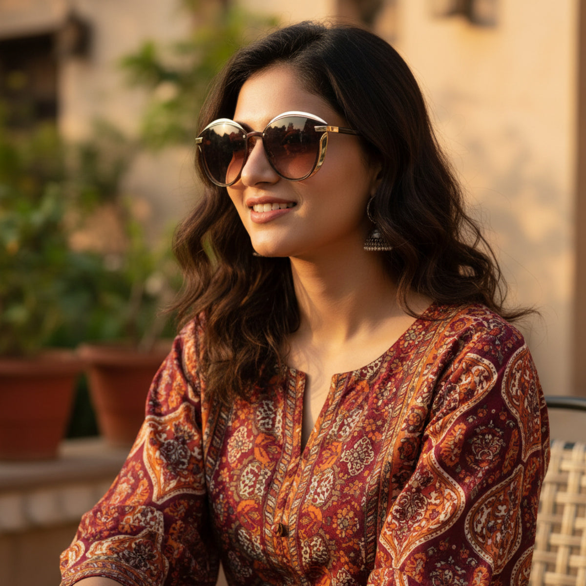 Light Brown Round Gold Sunglasses JLTG0233