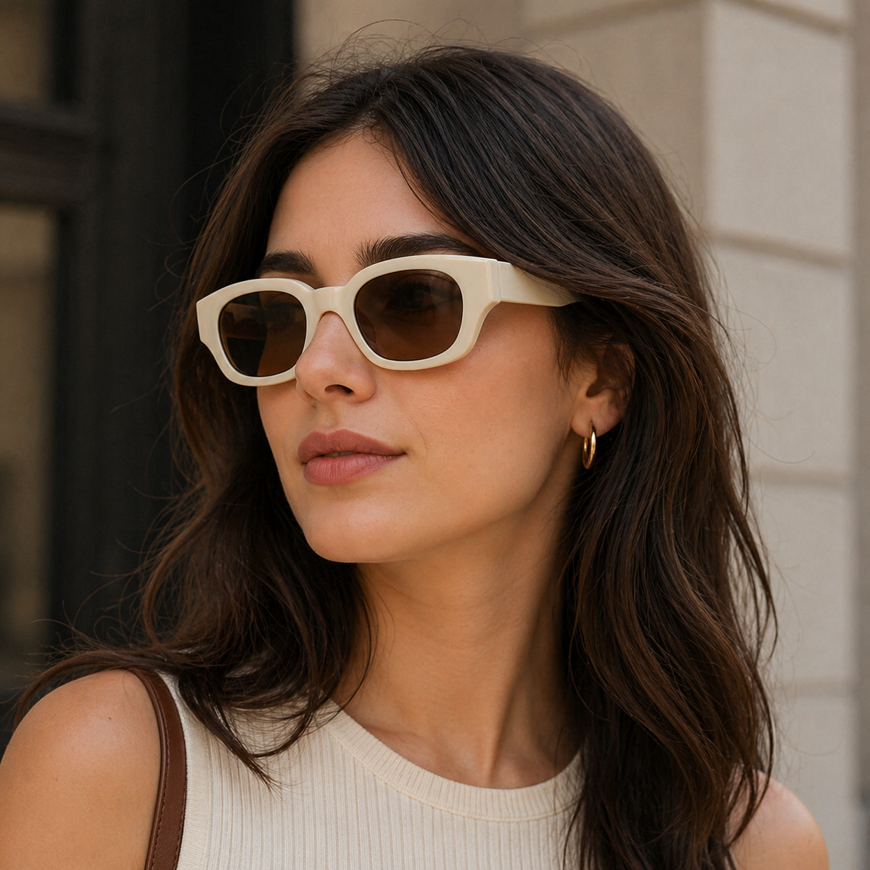 Trendy White Brown Square Sunglasses JLTG0254