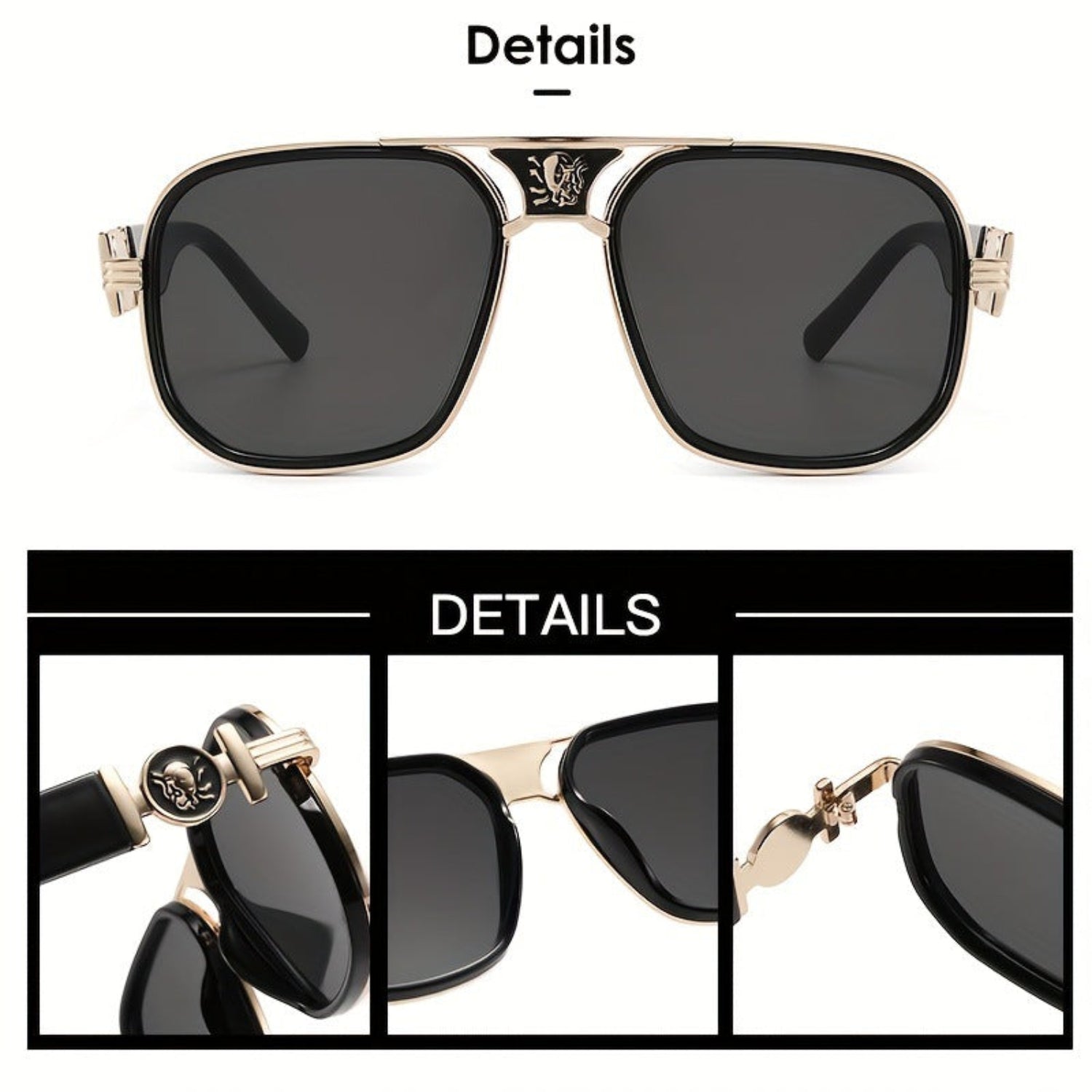Gold Black Square Sunglasses JLTG0272
