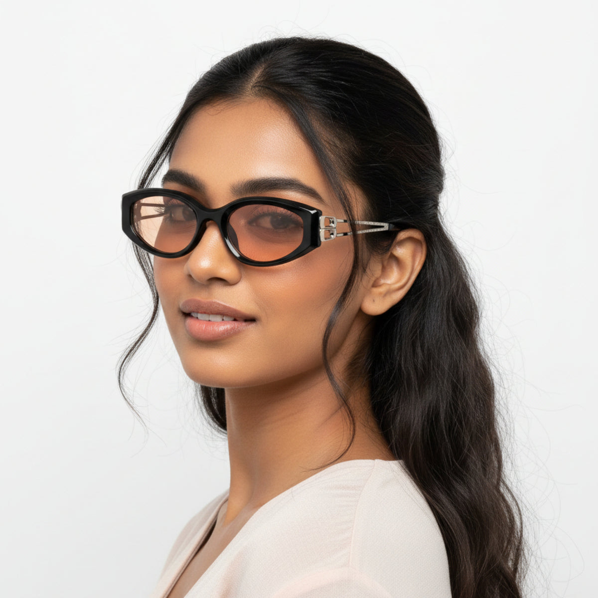 Retro Black Orange Oval Sunglasses JLTG0278