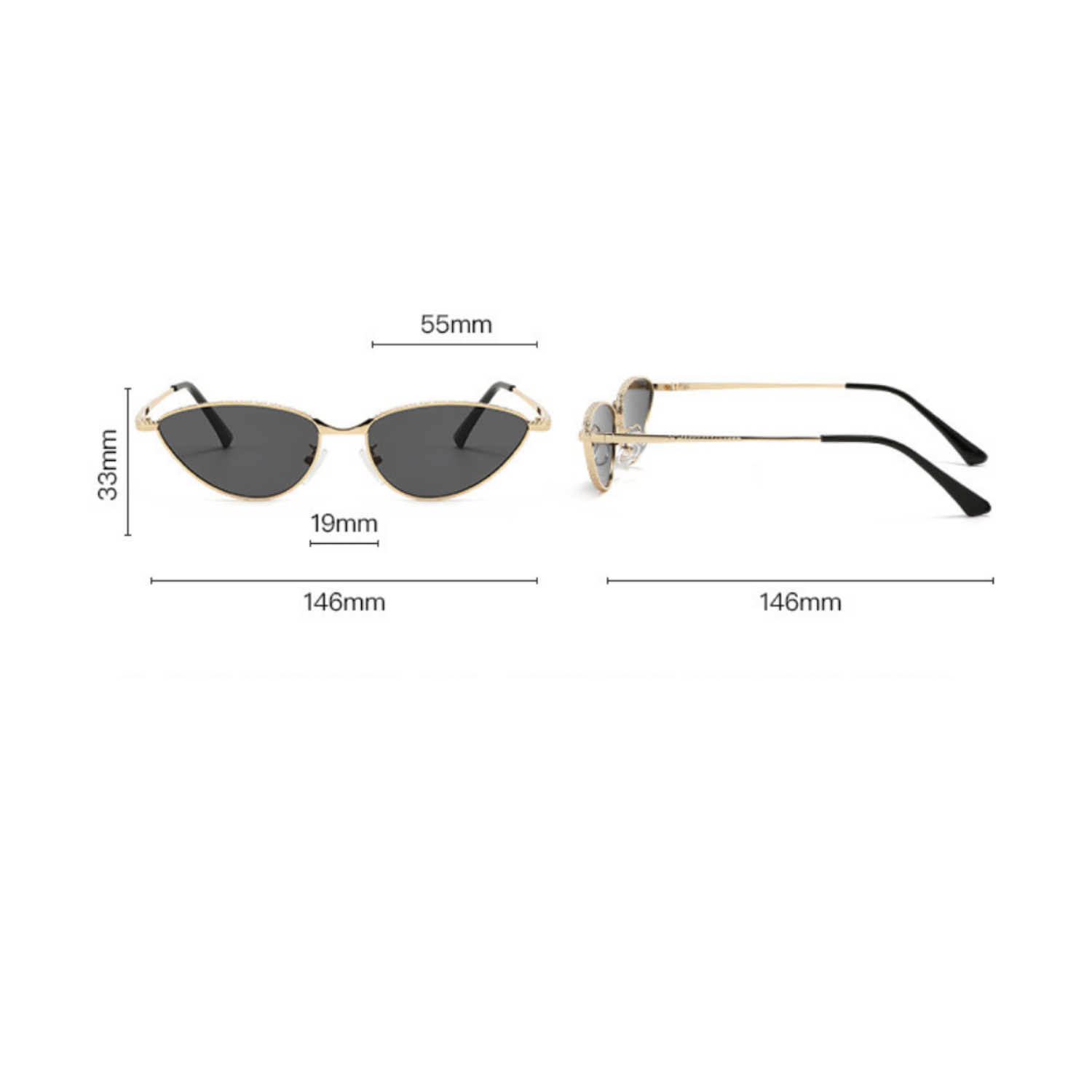 Gold Cat-Eye Gray Lens Sunglasses JLTG0285