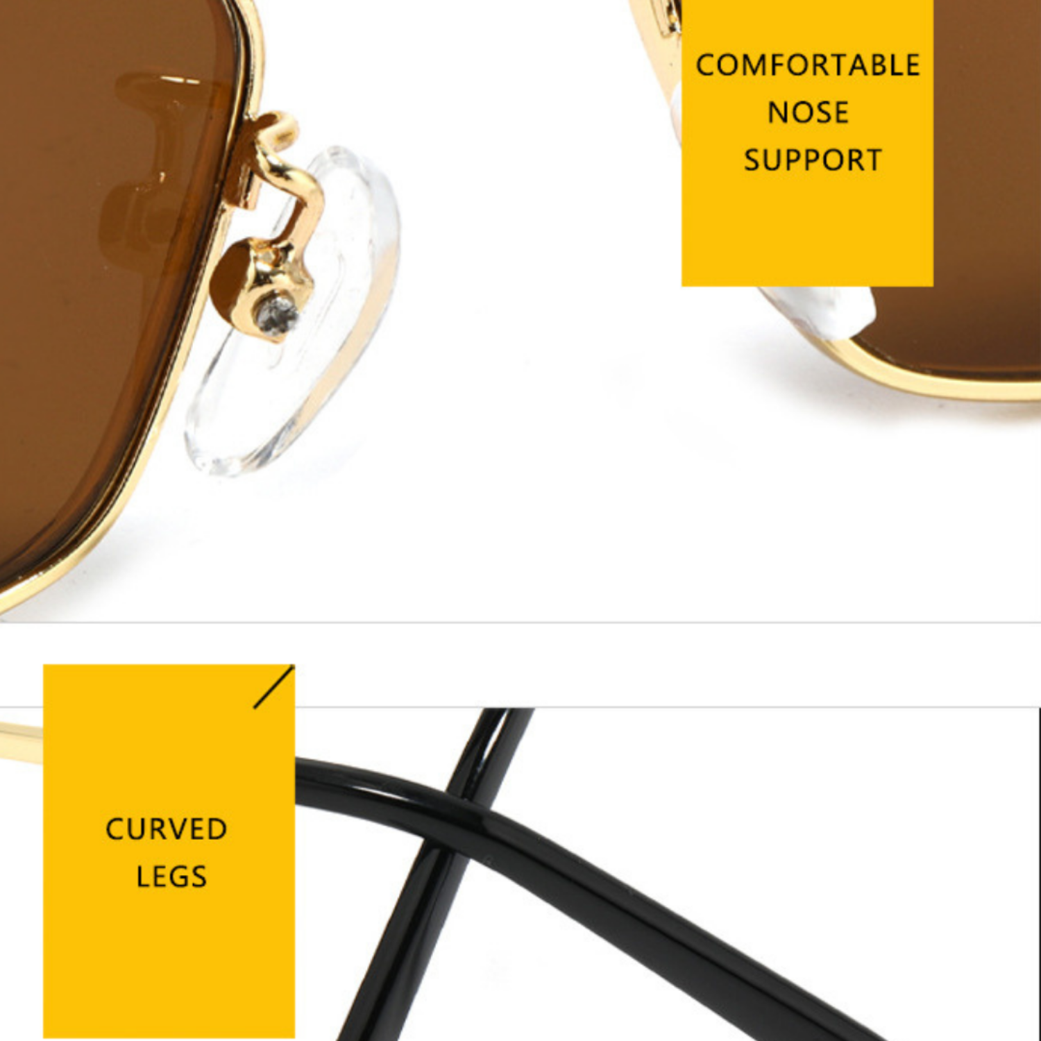 Gold Rectangular Frame Brown Sunglasses JLTG0294