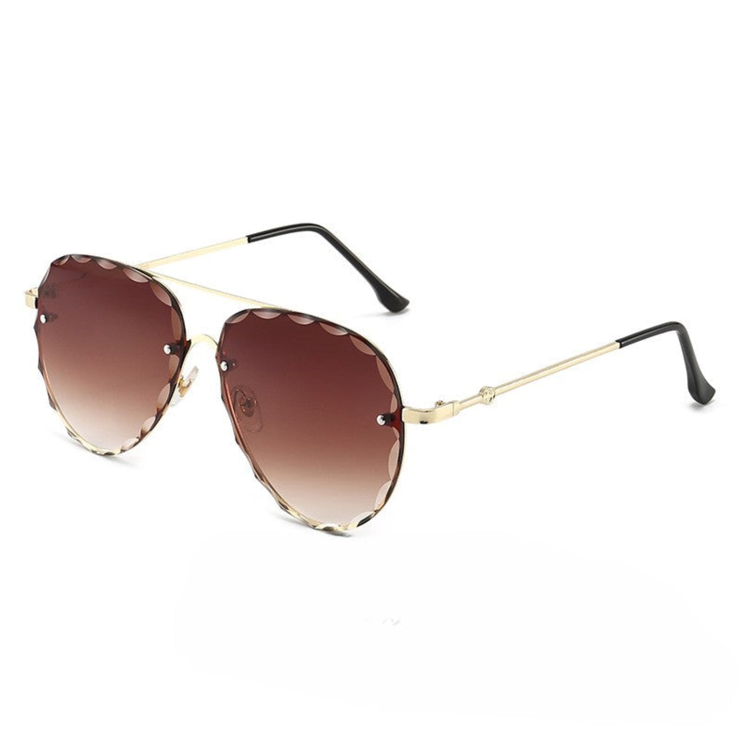 Rimless Gold Scalloped Brown Sunglasses JLTG0305