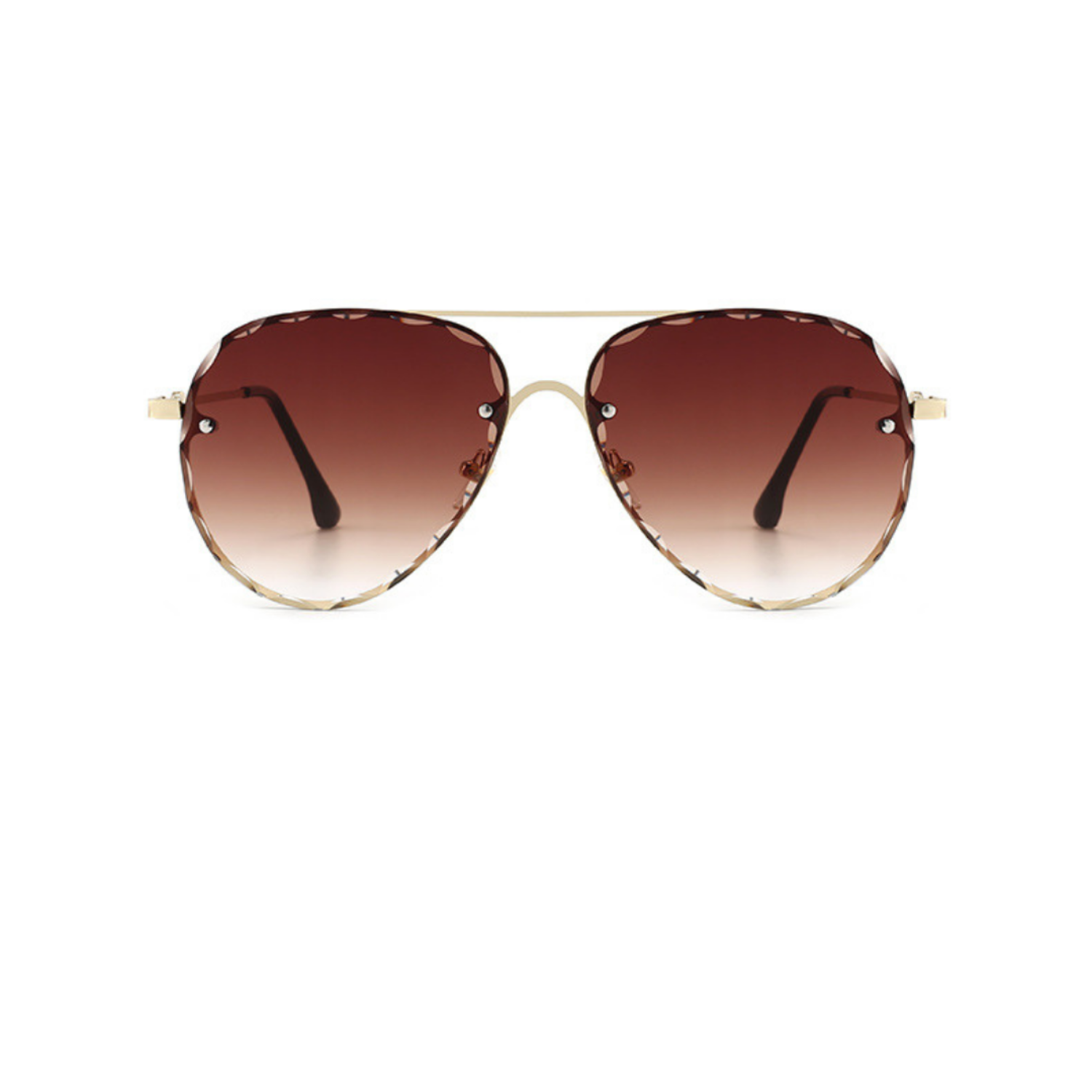 Rimless Gold Scalloped Brown Sunglasses JLTG0305