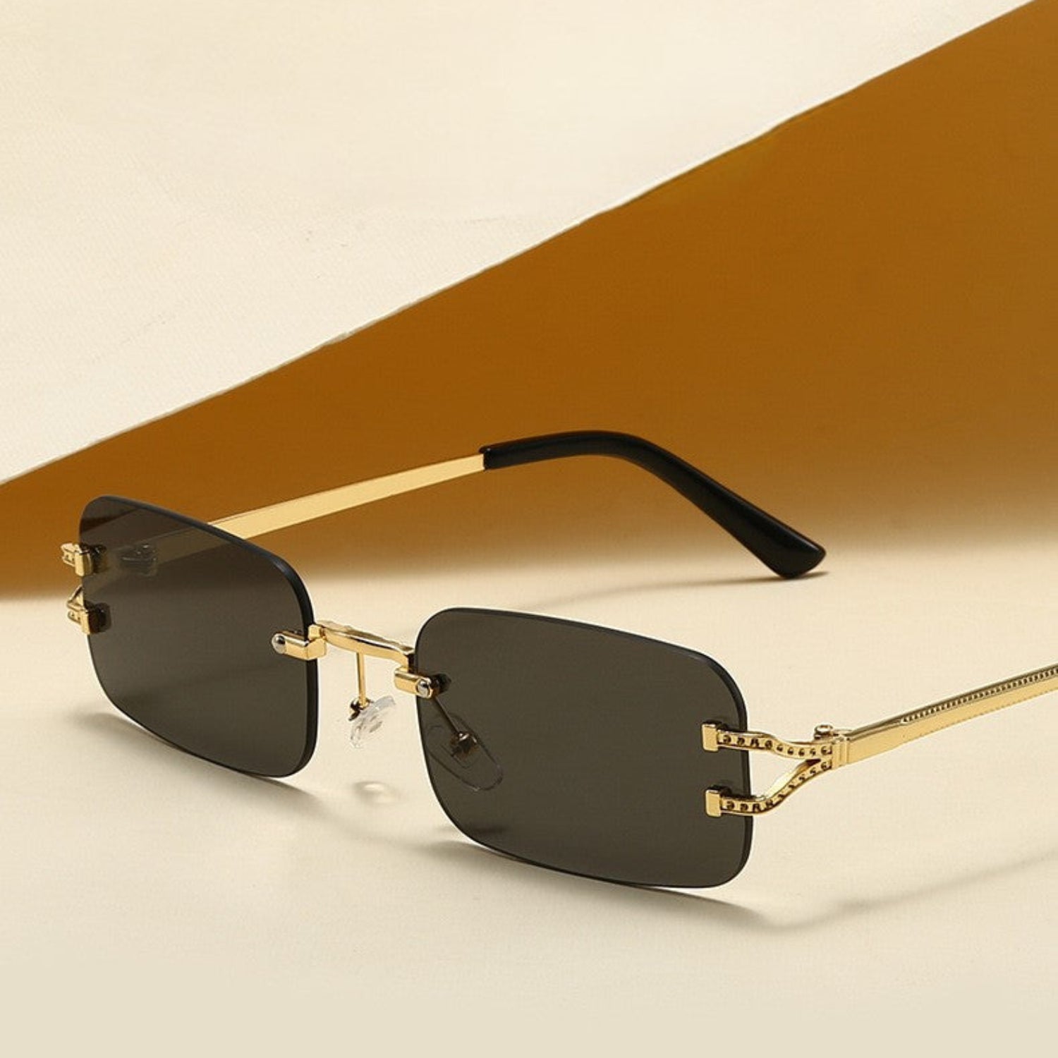 Gold Rimless Rectangular Black Sunglasses JLTG0332