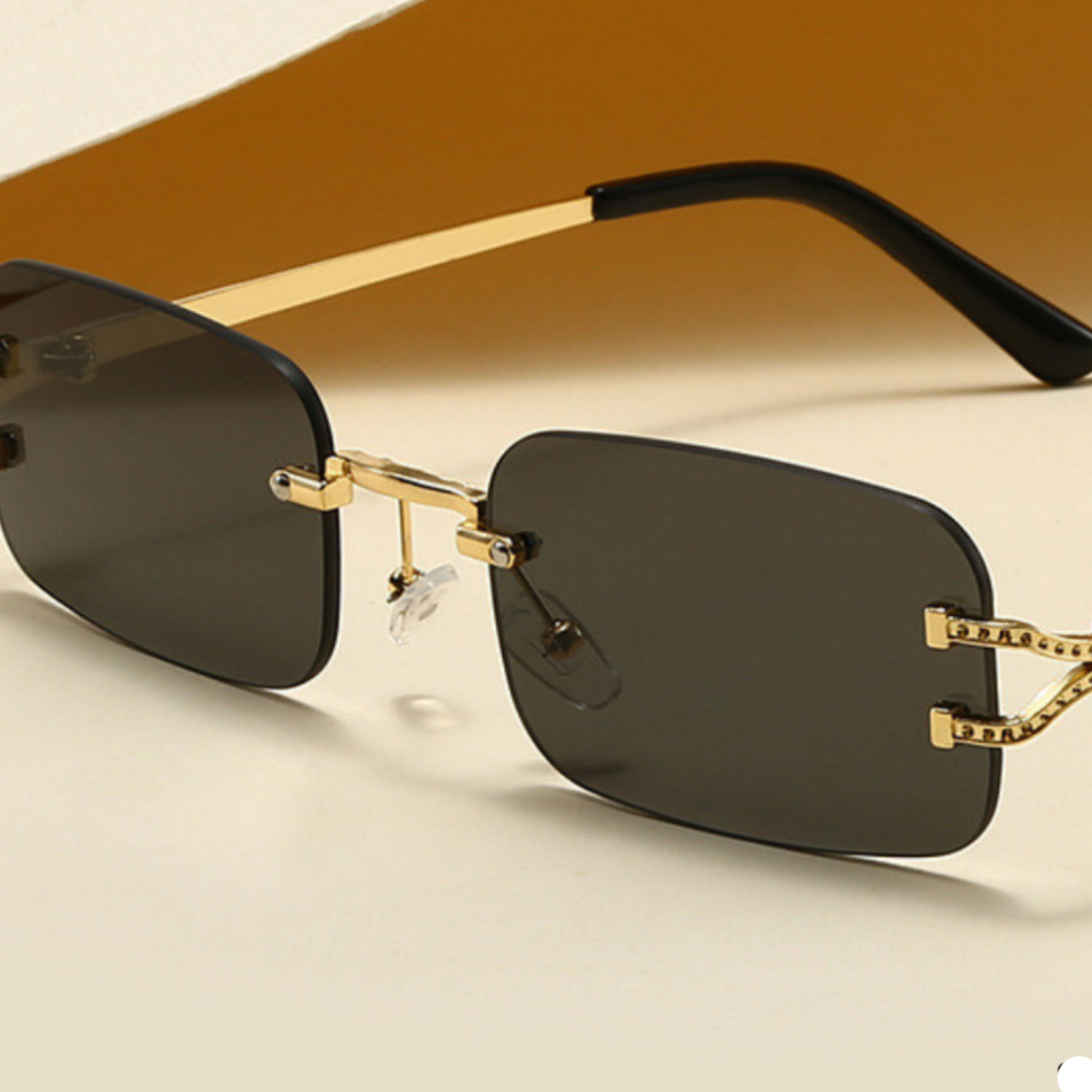Gold Rimless Rectangular Black Sunglasses JLTG0332