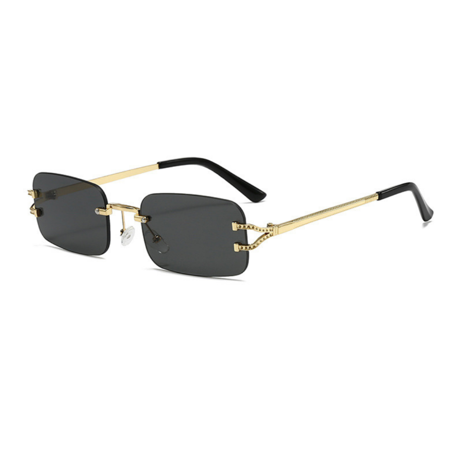 Gold Rimless Rectangular Black Sunglasses JLTG0332