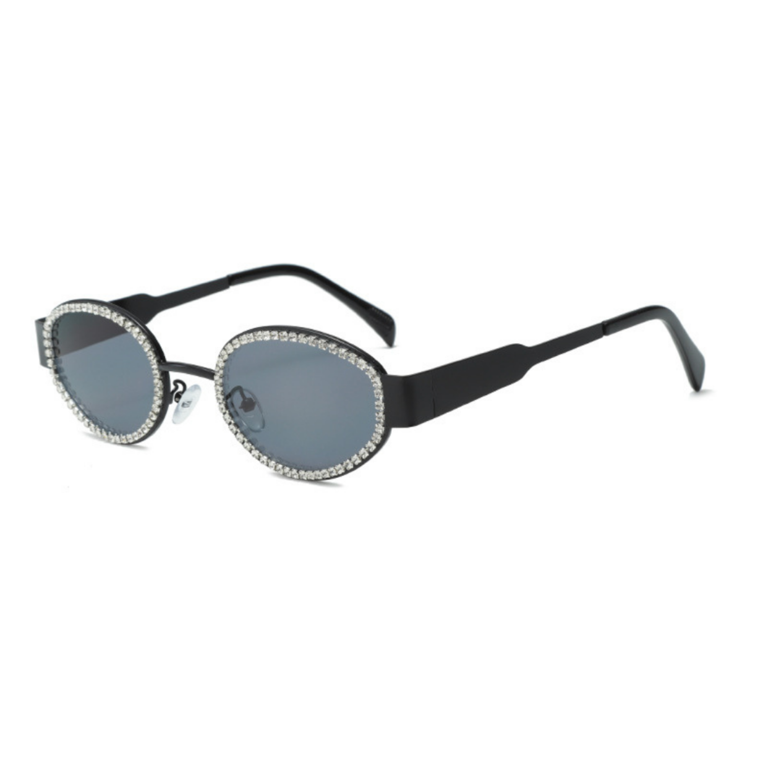 Crystal Studded Silver Oval Black Sunglasses JLTG0341