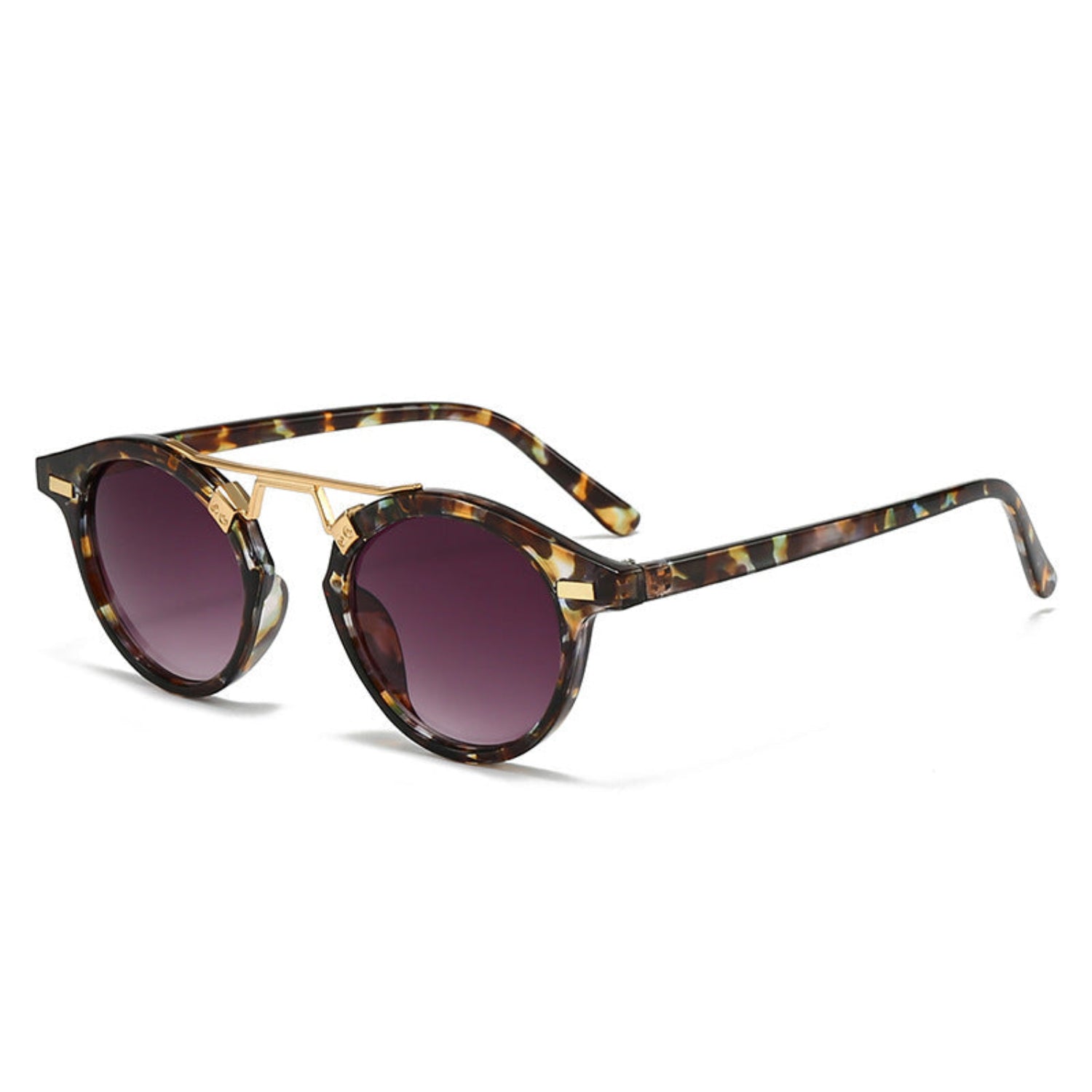 Tortoise Round Gold Bridge Purple Sunglasses JLTG0344