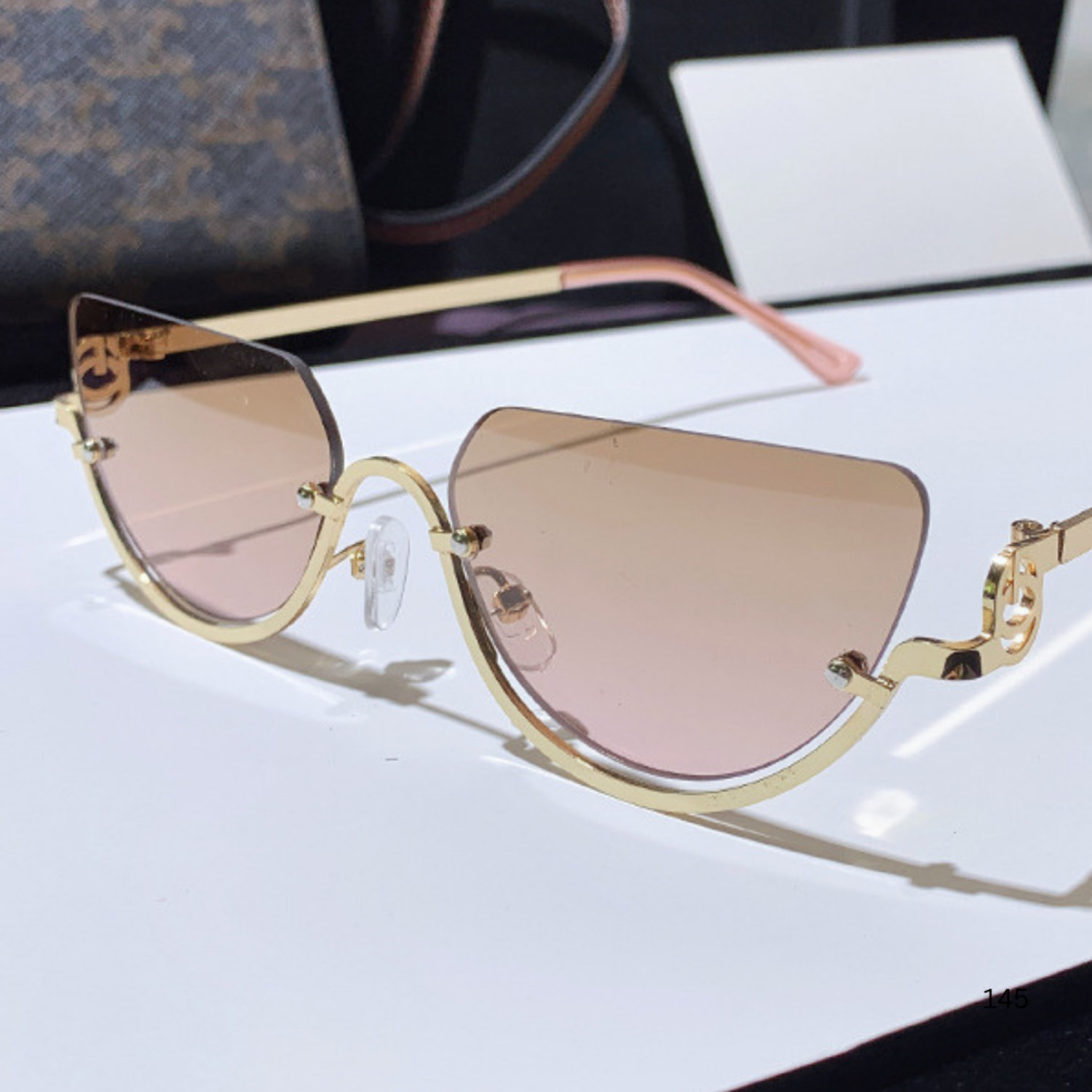 Gold Half-Rim Brown Cat-Eye Sunglasses JLTG0352
