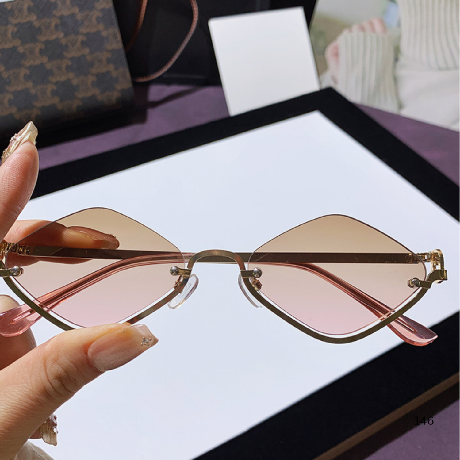 Gold Half-Rim Pink Gradient Sunglasses JLTG0353