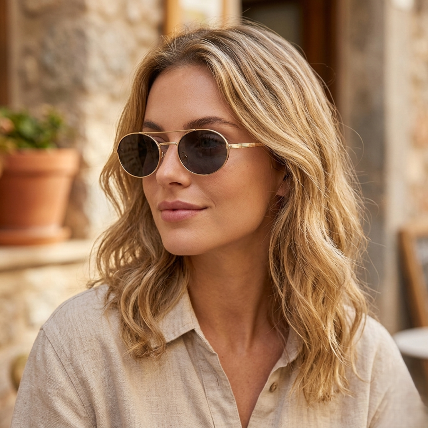 Gold Double Bridge Round Black Sunglasses JLTG0355