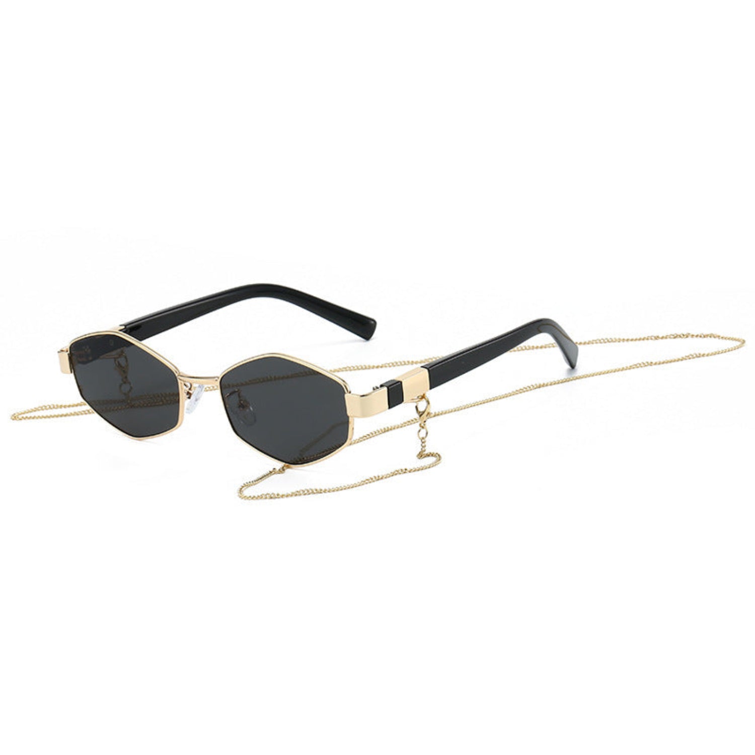 Gold Chain Black Hexagonal Sunglasses JLTG0357