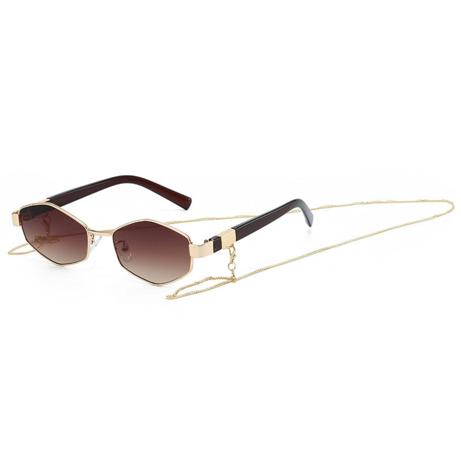 Gold Chain Light Brown Hexagonal Sunglasses JLTG0358