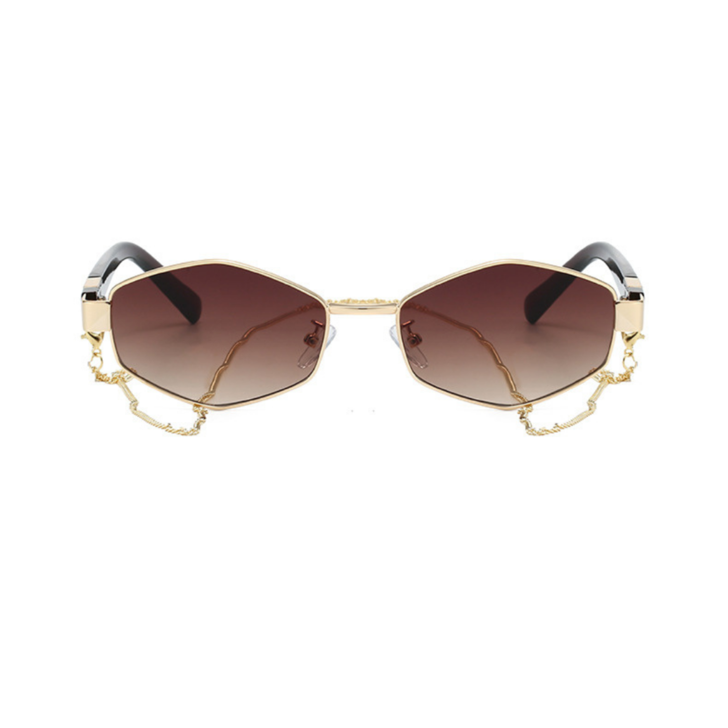 Gold Chain Light Brown Hexagonal Sunglasses JLTG0358