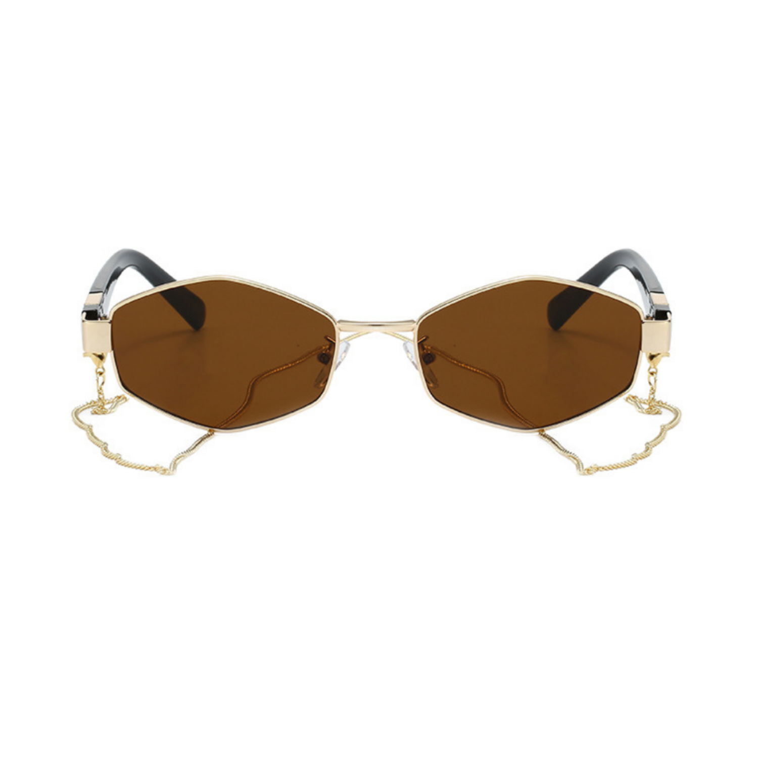 Gold Chain Brown Hexagonal Sunglasses JLTG0360
