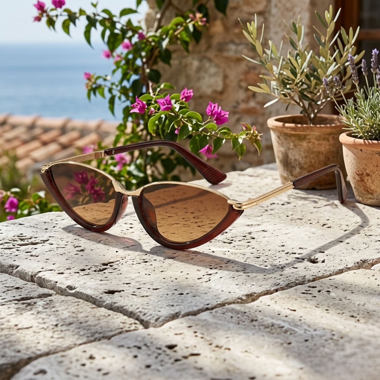 Gold Bridge Red Brown Cat-Eye Sunglasses JLTG0366
