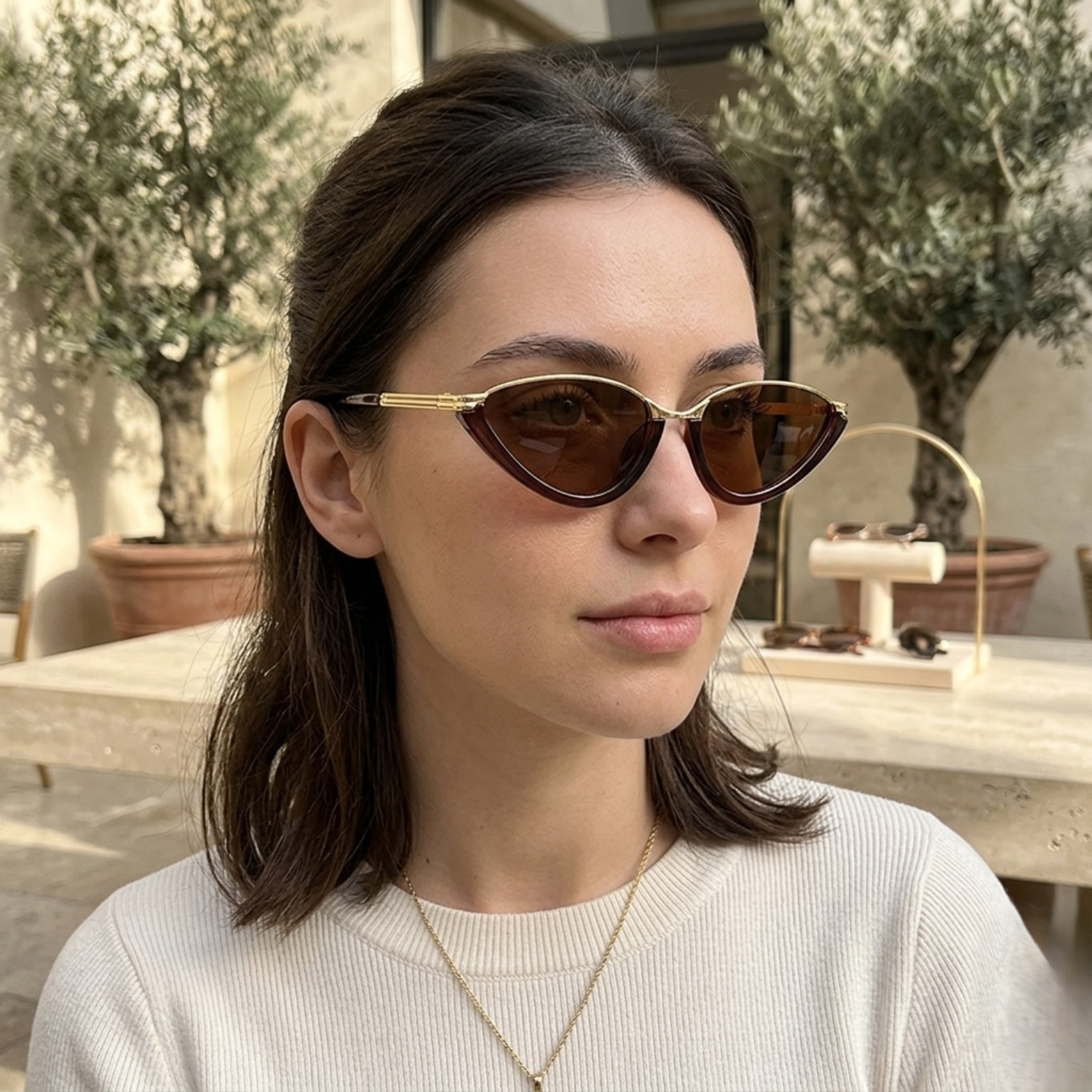 Gold Bridge Red Brown Cat-Eye Sunglasses JLTG0366