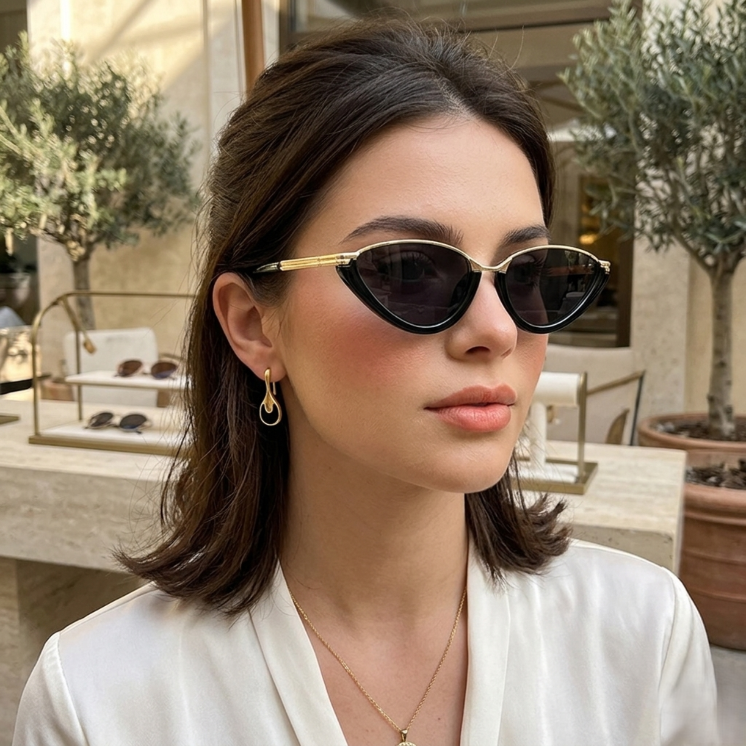 Gold Bridge Black Cat-Eye Sunglasses JLTG0367