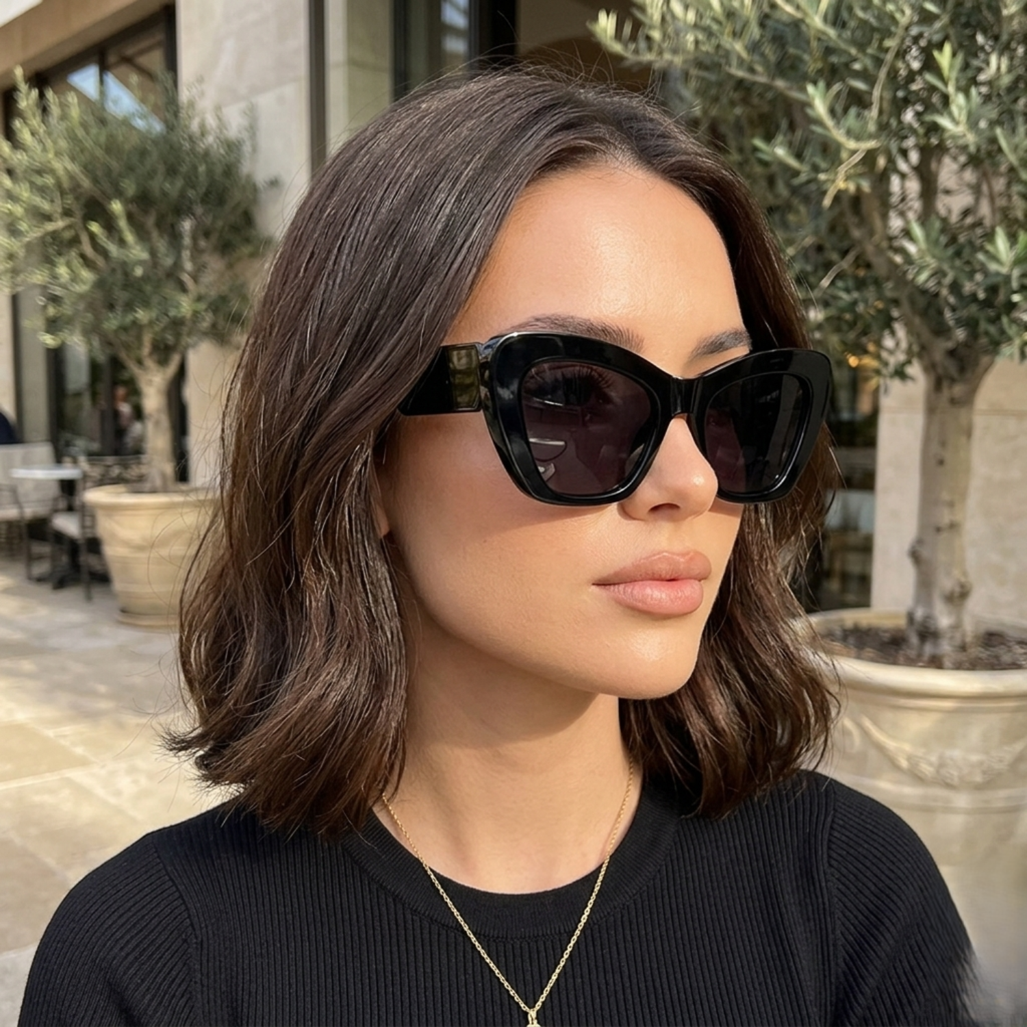 Bold Black Geometric Cat-Eye Sunglasses JLTG0369