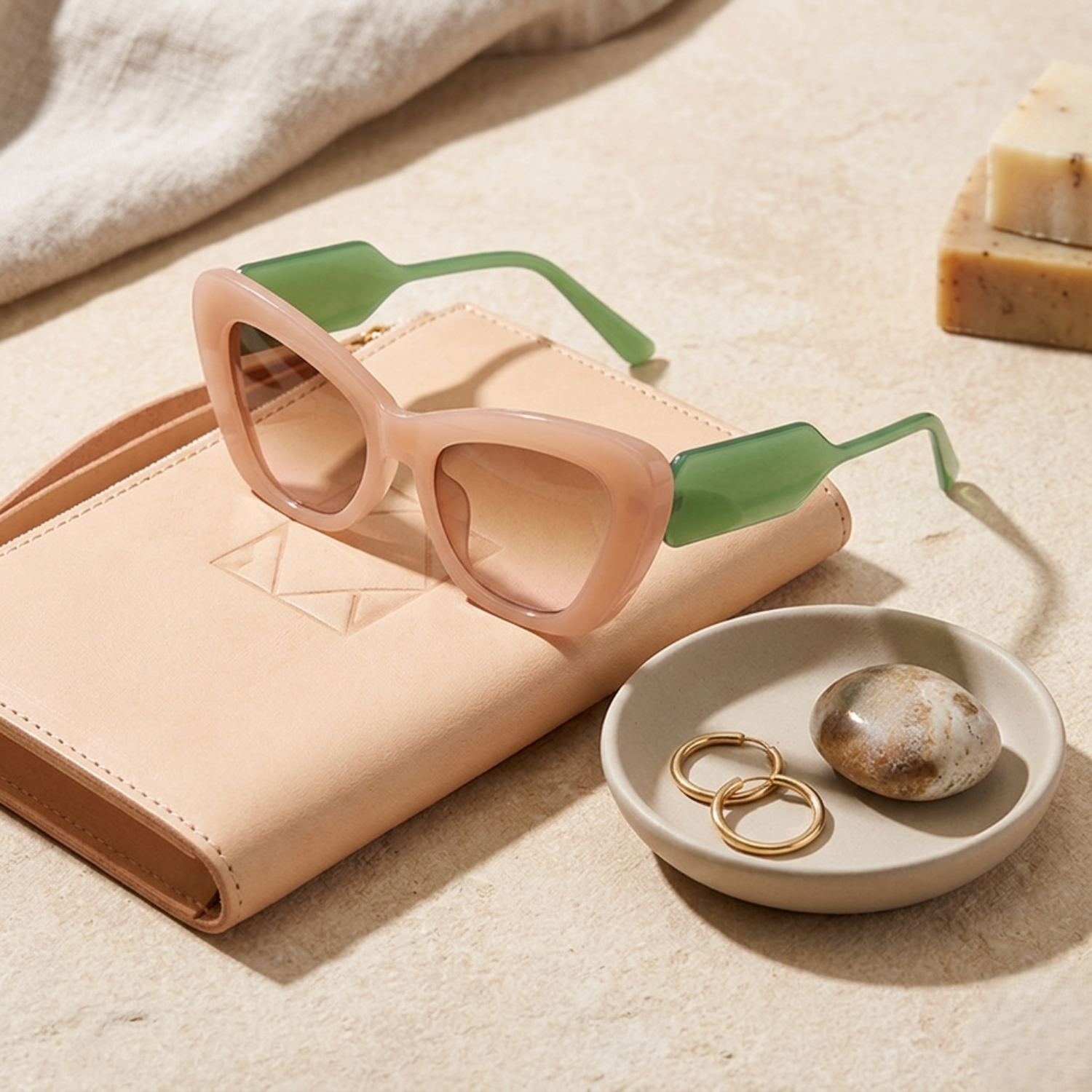 Peach and Green Cat-Eye Sunglasses JLTG0371