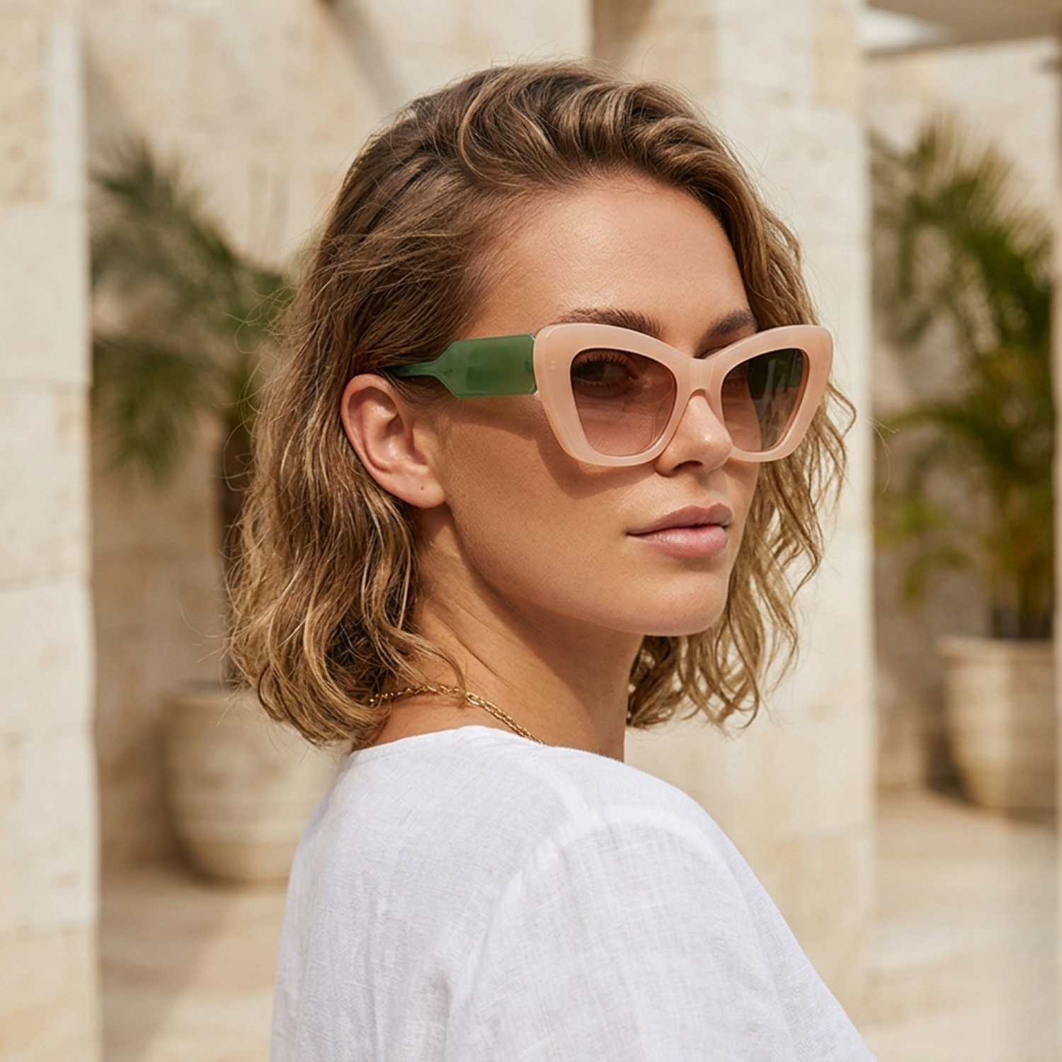 Peach and Green Cat-Eye Sunglasses JLTG0371