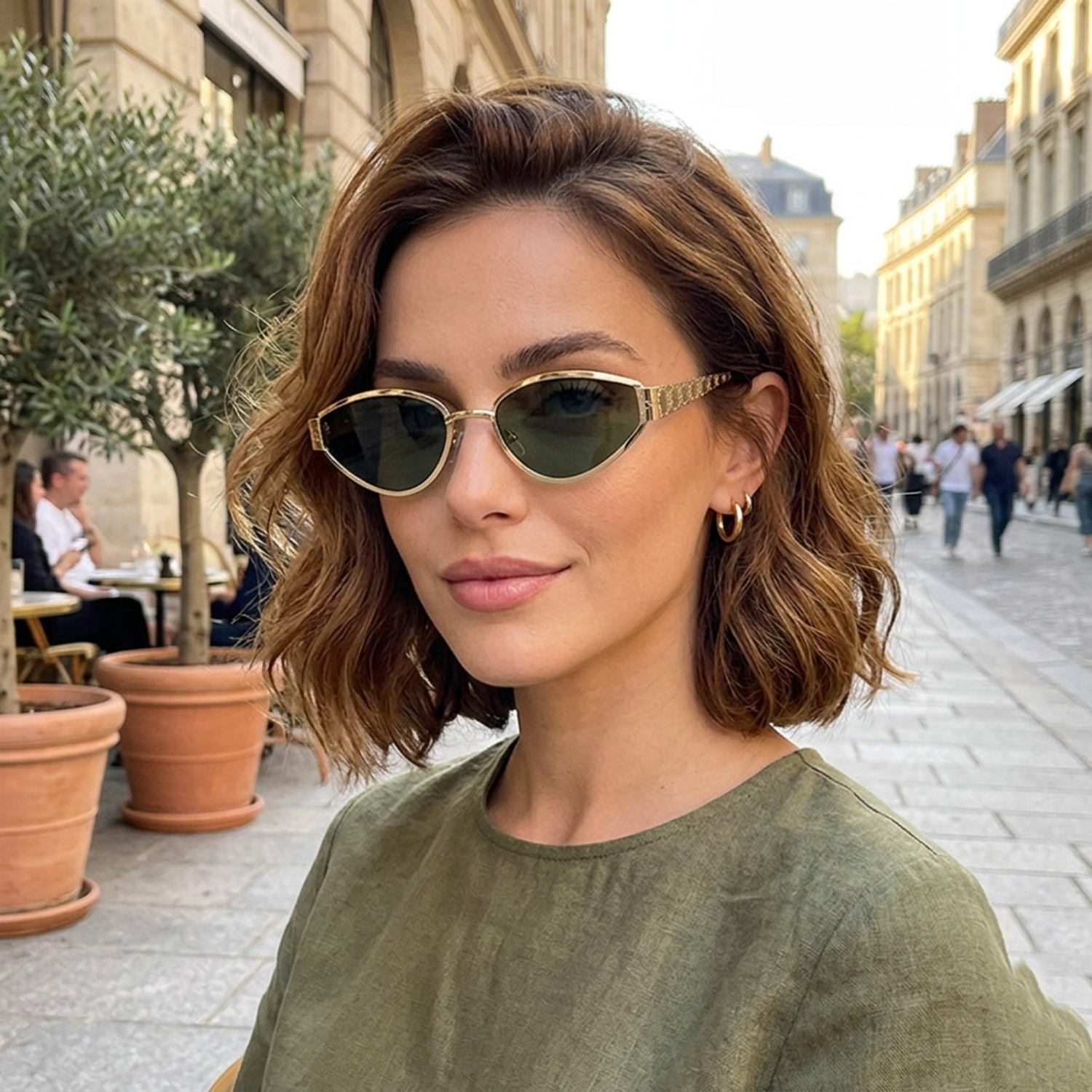 Gold Patterned Temple Green Sunglasses JLTG0374