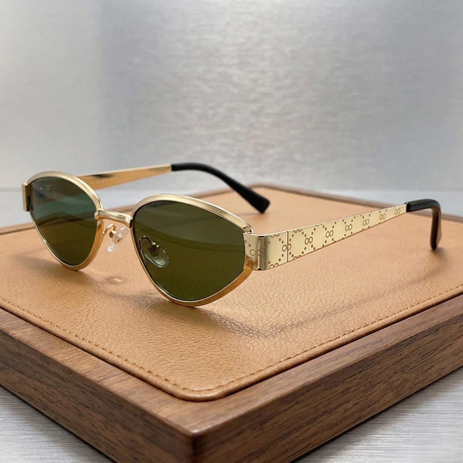 Gold Patterned Temple Green Sunglasses JLTG0374