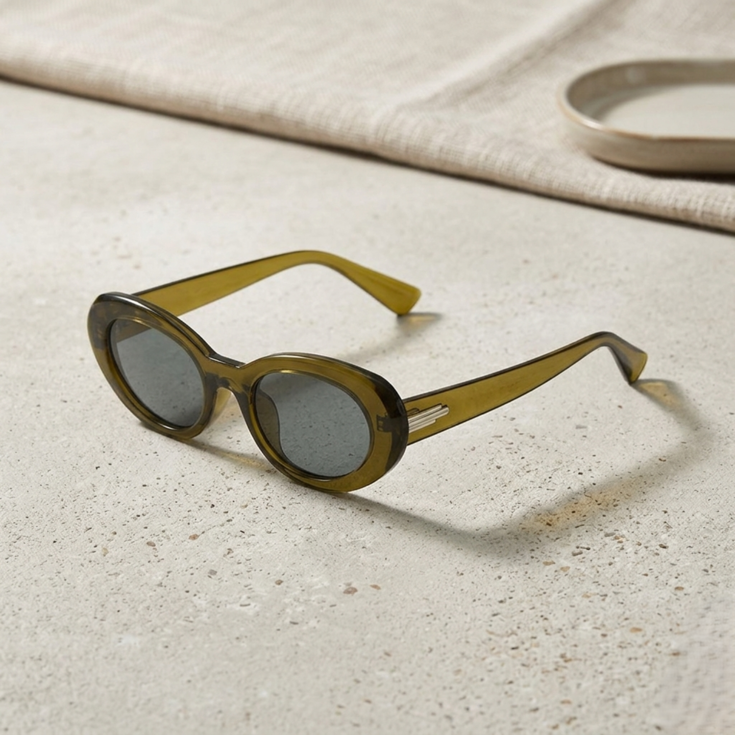 Olive Green Oval Retro Chic Sunglasses JLTG0375