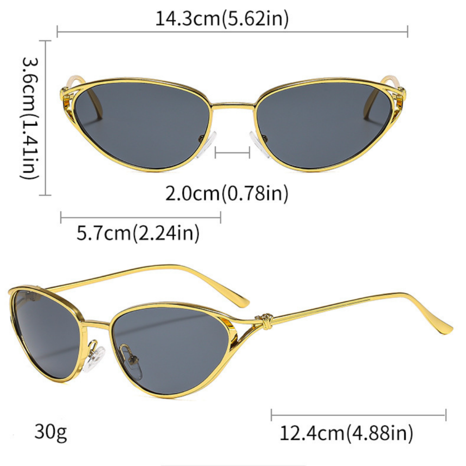Gold Cat-Eye Gray Lens Sunglasses JLTG0376